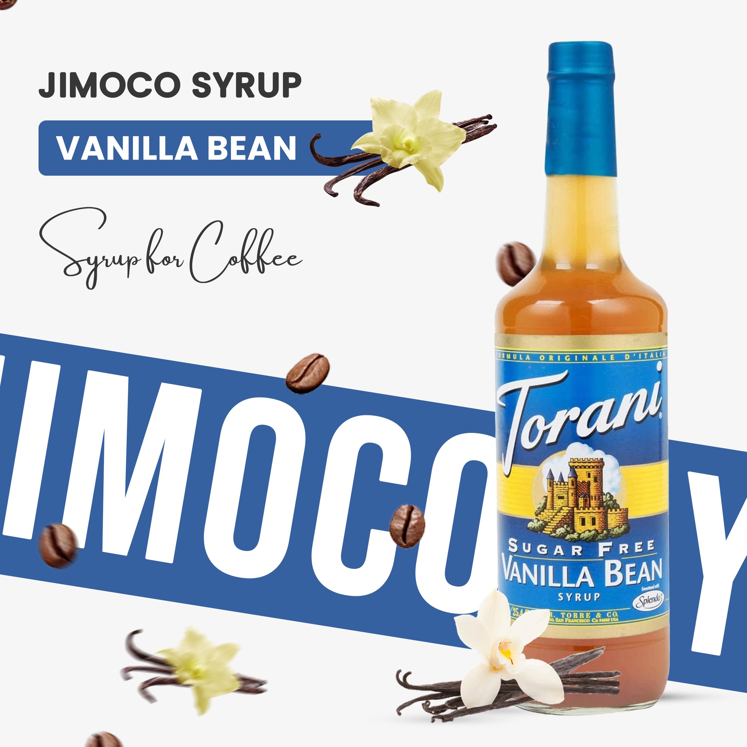 Sugar Free Vanilla Bean Syrup for Coffee - 25.4oz Premium Coffee Flavoring Syrup with Pump Dispenser | Perfect for Lattes, Iced Coffee & Baking Recipes