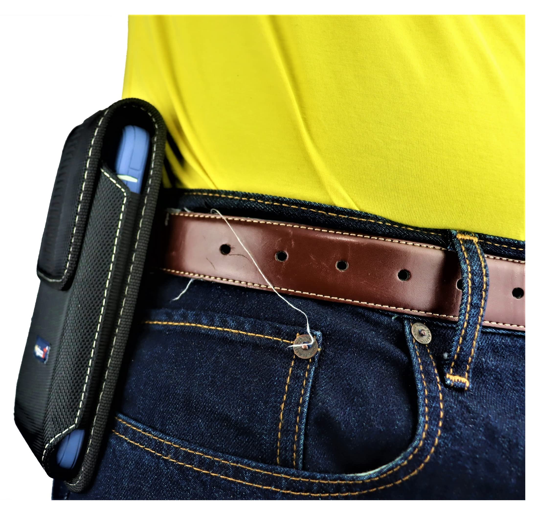 Durable Nylon Phone Holster Pouch for Otterbox Commuter/Defender - Compatible with Samsung Galaxy S25/S24/S23/S22/S21/S20 Plus | Heavy-Duty Belt Loop Clip | Secure Magnetic Closure | Vertical Black Design | Perfect for Outdoor Activities, Construction Work & Hands-Free Convenience