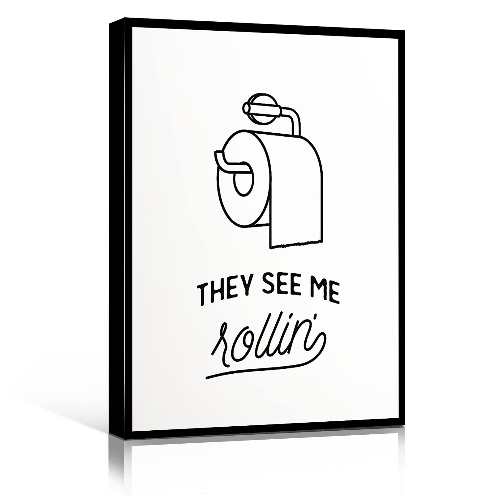 Funny Bathroom Wall Art - 'They See Me Rollin' Framed Print (12x16 Inch) | Cute Yellow Bathroom Decor & Unique Gift for Him | Perfect for Powder Room, Guest Bath or Apartment Washroom