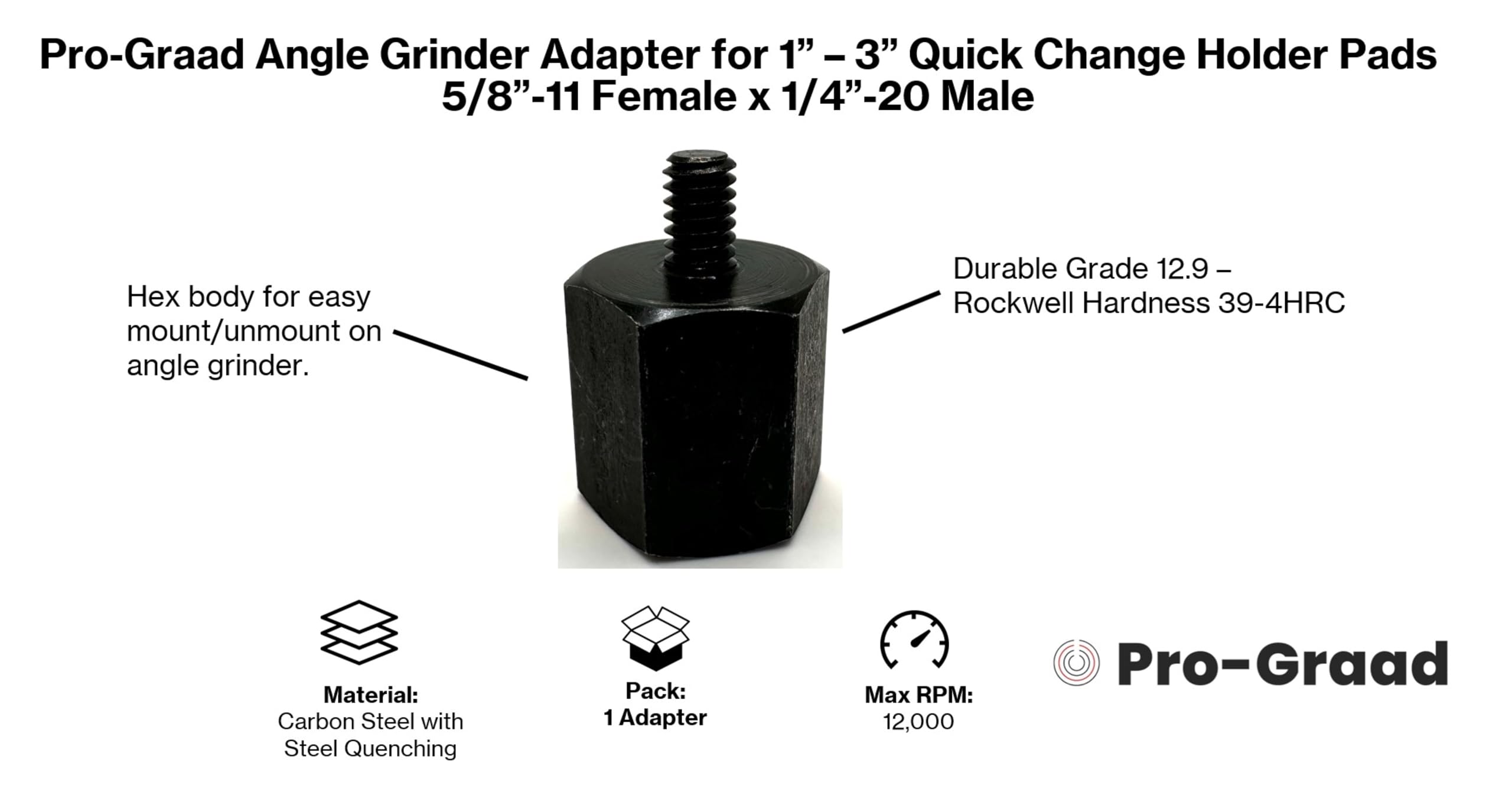 5/8-11 Female to 1/4-20 Male Angle Grinder Adapter - Compatible with Roloc, Roll Lock, Type R & S 1