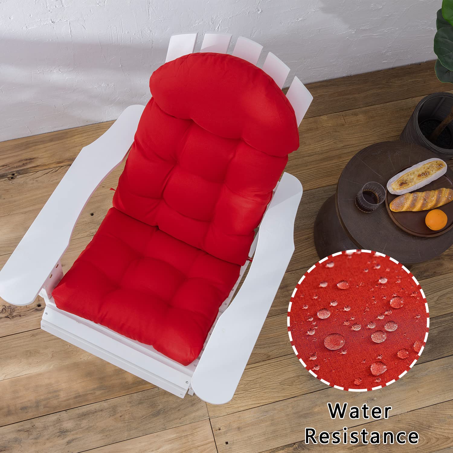 Premium Adirondack Chair Cushions Set of 4 - Weatherproof High Back Rocking Chair Pads with Tufted Design for Indoor/Outdoor Patio Furniture - Perfect for Garden, Deck, Poolside & Porch Relaxation