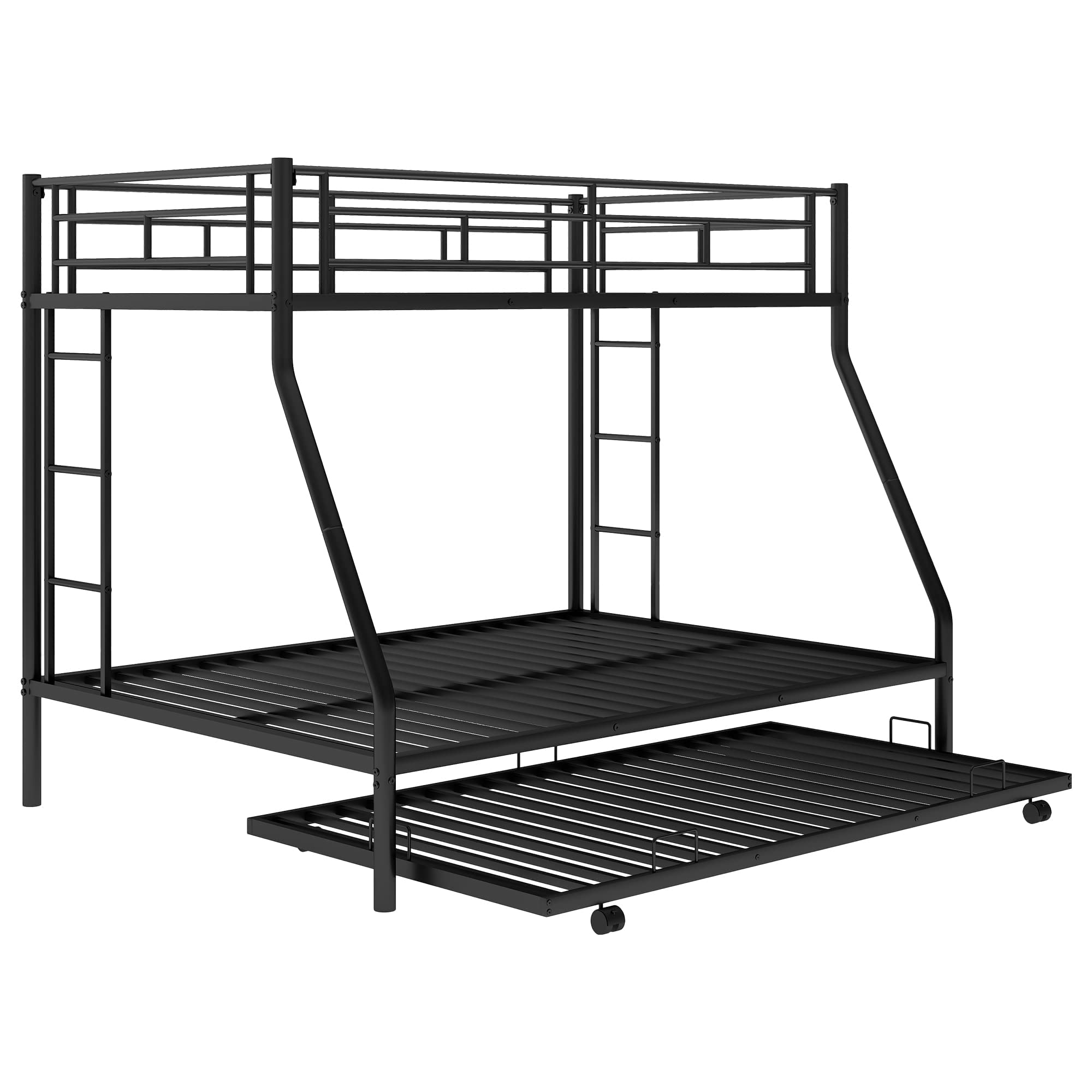 Metal Twin Over Full Bunk Bed with Trundle - Sturdy Kids Bed Frame for Small Spaces