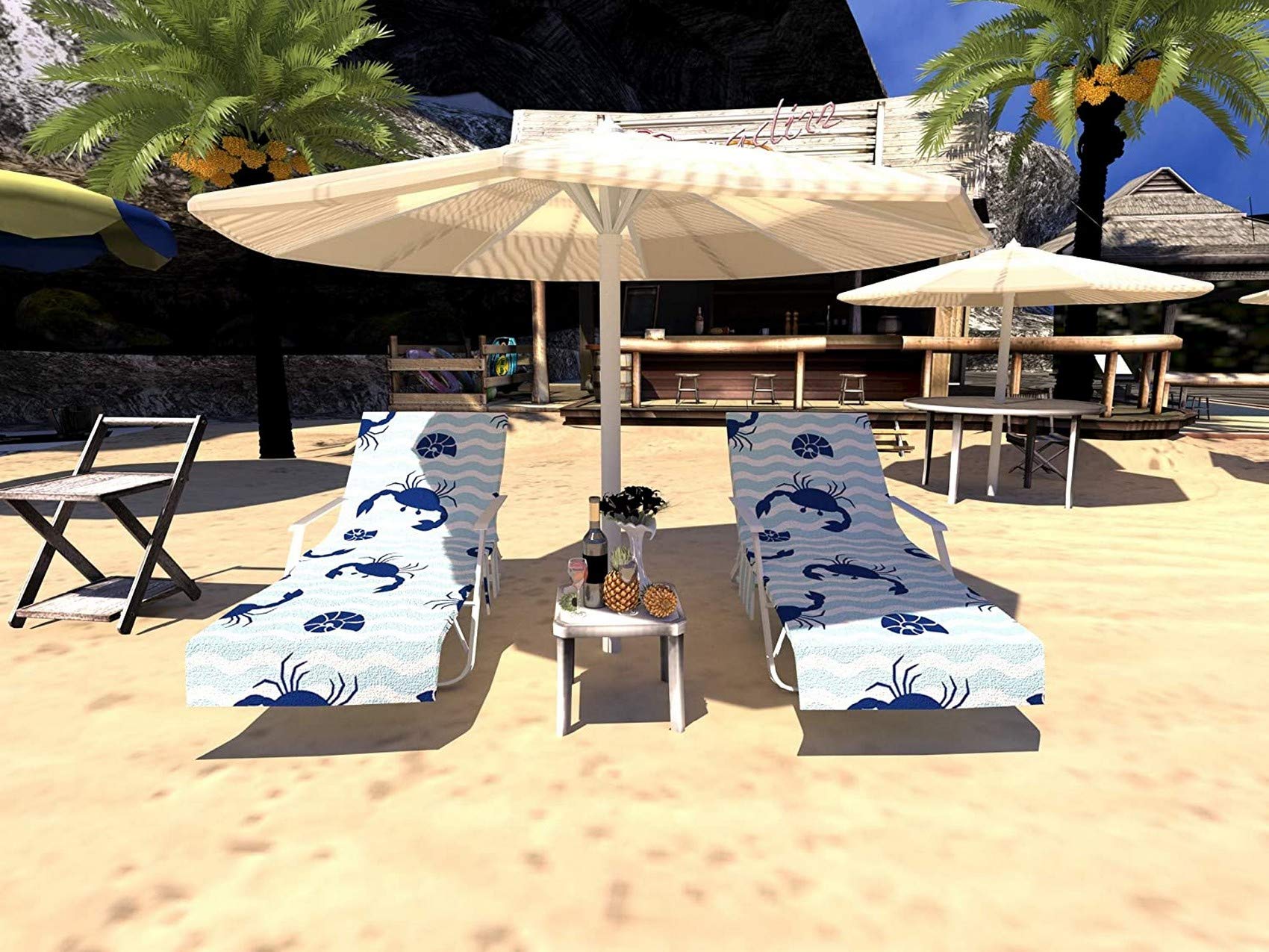 FCXBQ Microfiber Beach Chair Cover - Waterproof Pool Lounge Chair Towel & Recliner Cover with Side Pockets | Perfect for Beach, Poolside, Garden, and Outdoor Relaxation