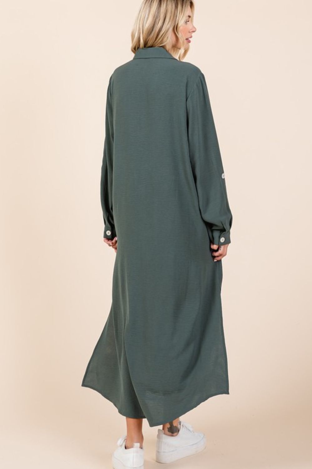 Mittoshop Women's Airflow V-Neck Long Sleeve Button Down Maxi Dress - Flowy Summer Beach Dress for Vacation, Date Night & Casual Wear