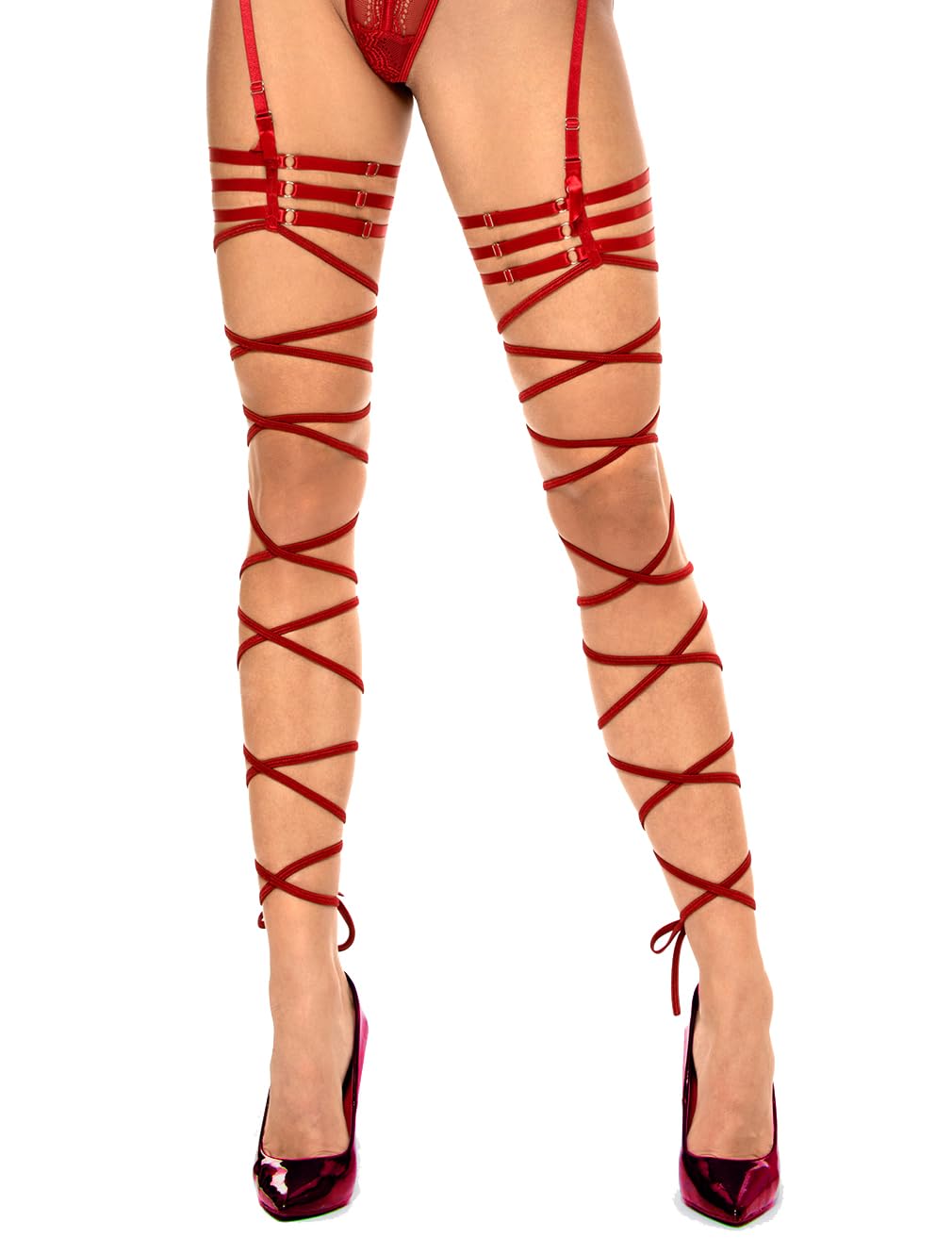 Sexy Women's Lingerie Set with Strappy Garter Belt & Crisscross Stockings - Adjustable DIY Stocking Clips for Bridal, Boudoir & Role Play