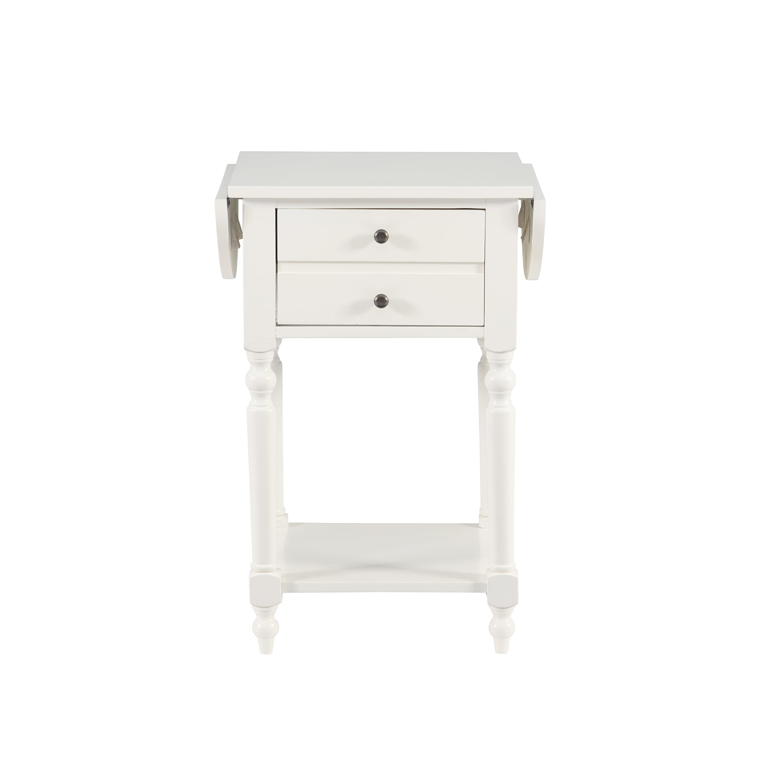 Powell Furniture Shiloh Drop Leaf Accent Table - Antique White Small Side Table for Living Room, Bedroom & Entryway | Compact Space-Saving Design