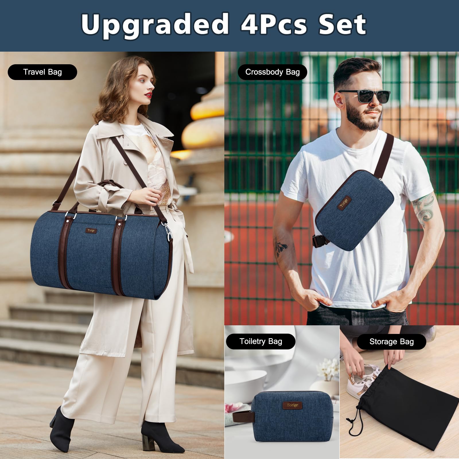 2-in-1 Convertible Travel Garment Duffle Bag Set for Men & Women - Large Carry-On Hanging Suit Dress Clothes Organizer with Detachable Crossbody Bag (4-Piece Set) | Perfect for Business Trips, Weekend Getaways & Gym Workouts