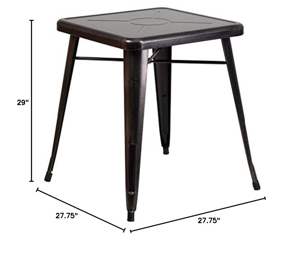 BOWERY HILL 28 Inch Square Metal Cafe Dining Table - Black & Antique Gold Finish - Perfect for Small Spaces, Bistro, Coffee Shop, and Home Kitchen