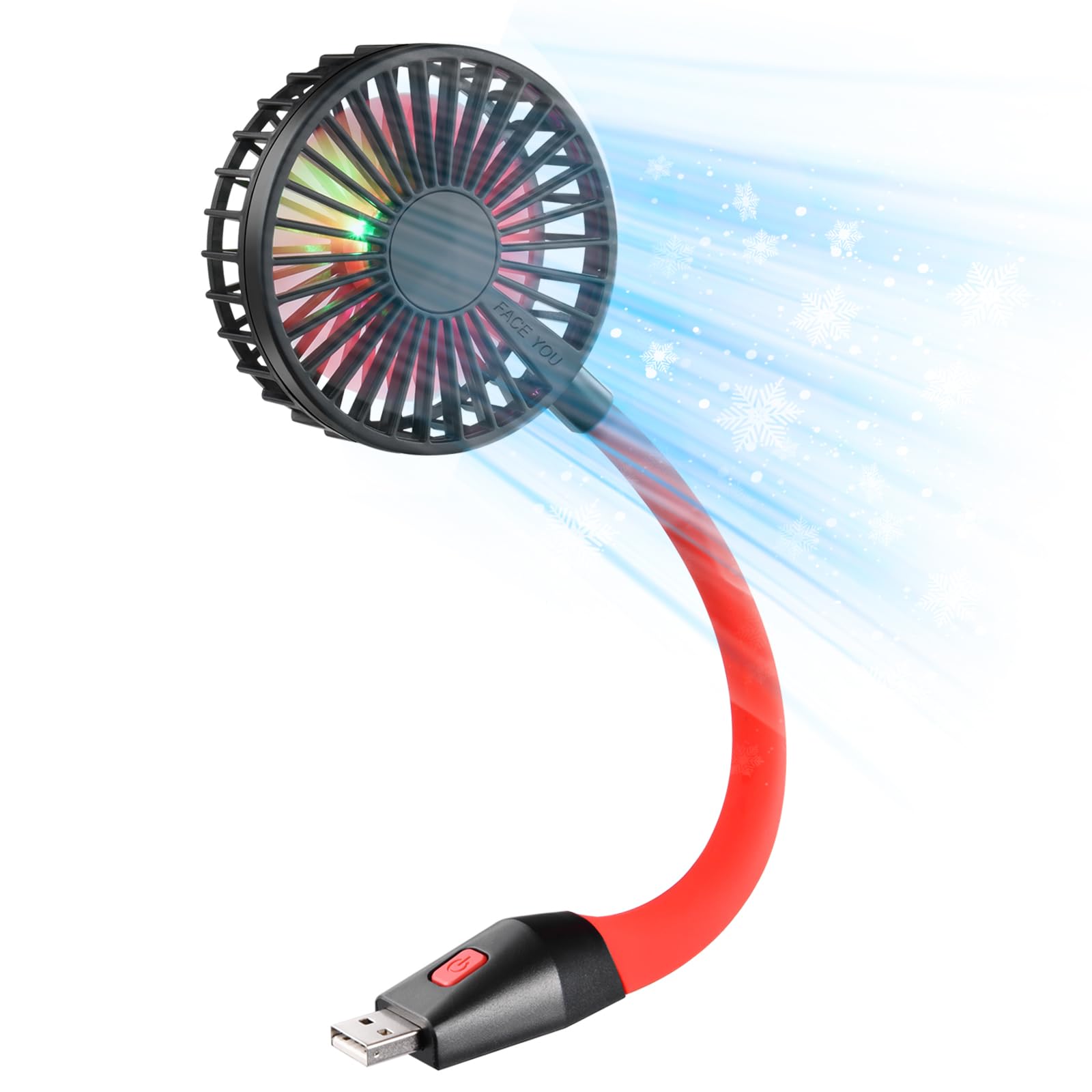 Glovion USB Mini Desk Fan - 3 Speed Portable Personal Fan with Night Light & Flexible Neck | Strong Airflow USB Powered Cooling Fan for Office, Home, Bedroom, Laptop, Desktop & Travel | Perfect for Work, Study & Summer Comfort