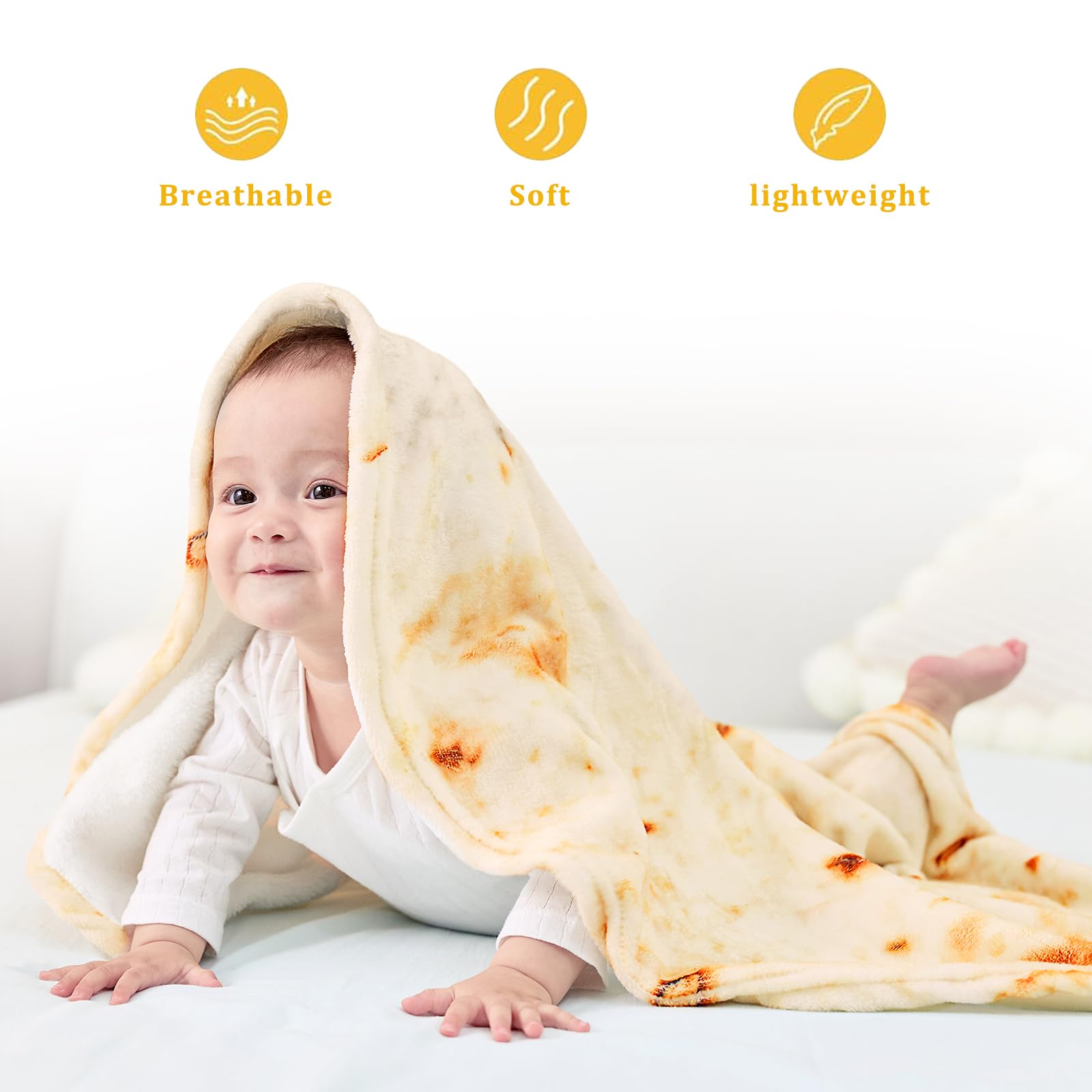 Outivity Realistic Burrito Tortilla Blanket - Soft Plush Round Throw for Bed, Couch & Travel - Fun Novelty Wrap for Adults & Kids - Perfect for Movie Nights, Camping & Gifts
