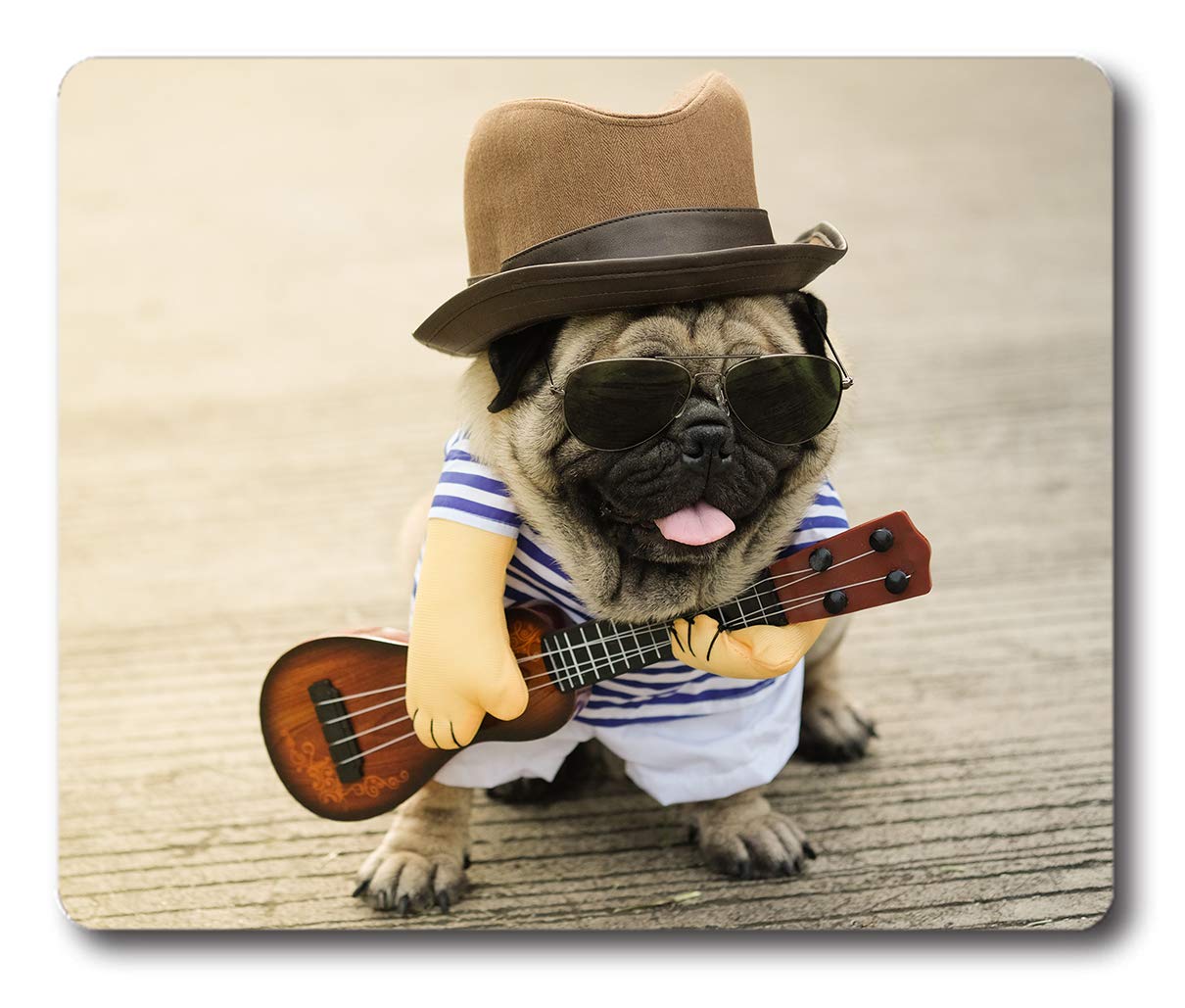 Non-Slip Rubber Mouse Pad for Gaming & Office - Guitarist Pug Dog Design - Perfect for PC, Laptop & Workstation Use