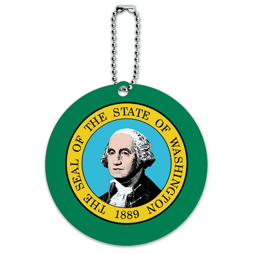 Washington State Flag Round Luggage ID Tag - Durable Suitcase Handle Loop for Carry-On Bags - Perfect for Travel Identification & Baggage Claim (Airport, Cruise, Business Trips)