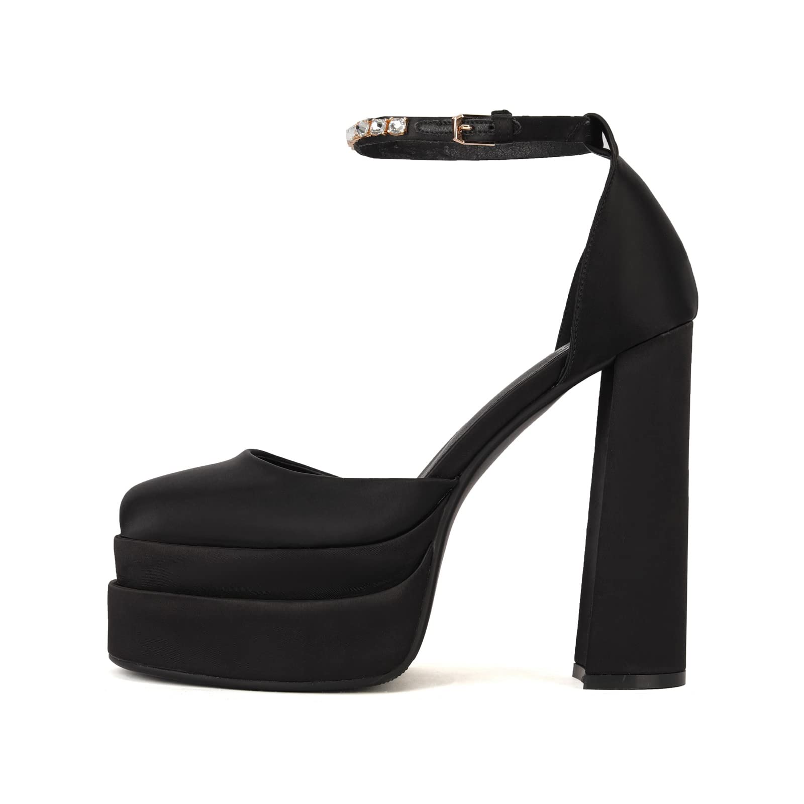 Keleimusi Women's Chunky Block High Heels - Lace-Up Square Toe Platform Pumps for Party, Wedding & Evening Events - Comfortable Sandals in Black | Perfect for Night Out, Bridal Shower & Special Occasions