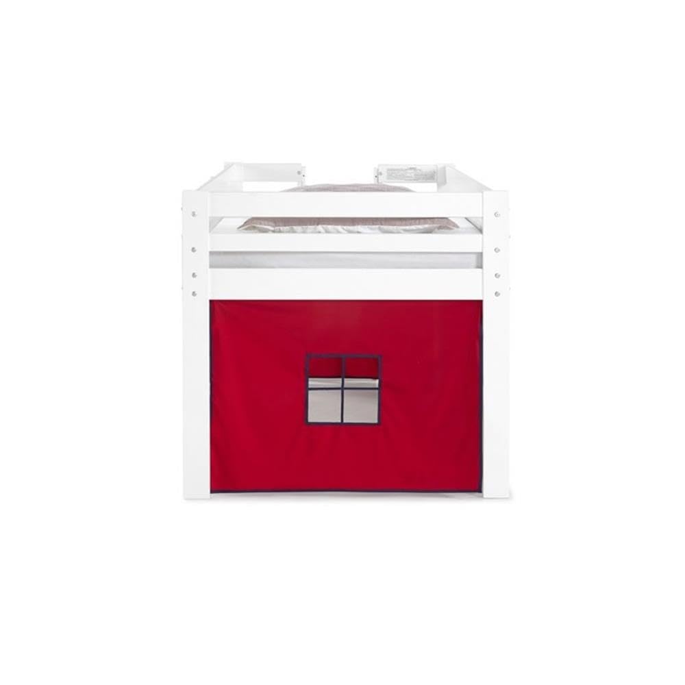Roseberry Kids Twin Junior Loft Bed with Playhouse Tent - White Frame & Blue/Red Options | Space-Saving Bunk Bed for Small Rooms, Playful Sleep Solution for Toddlers & Kids