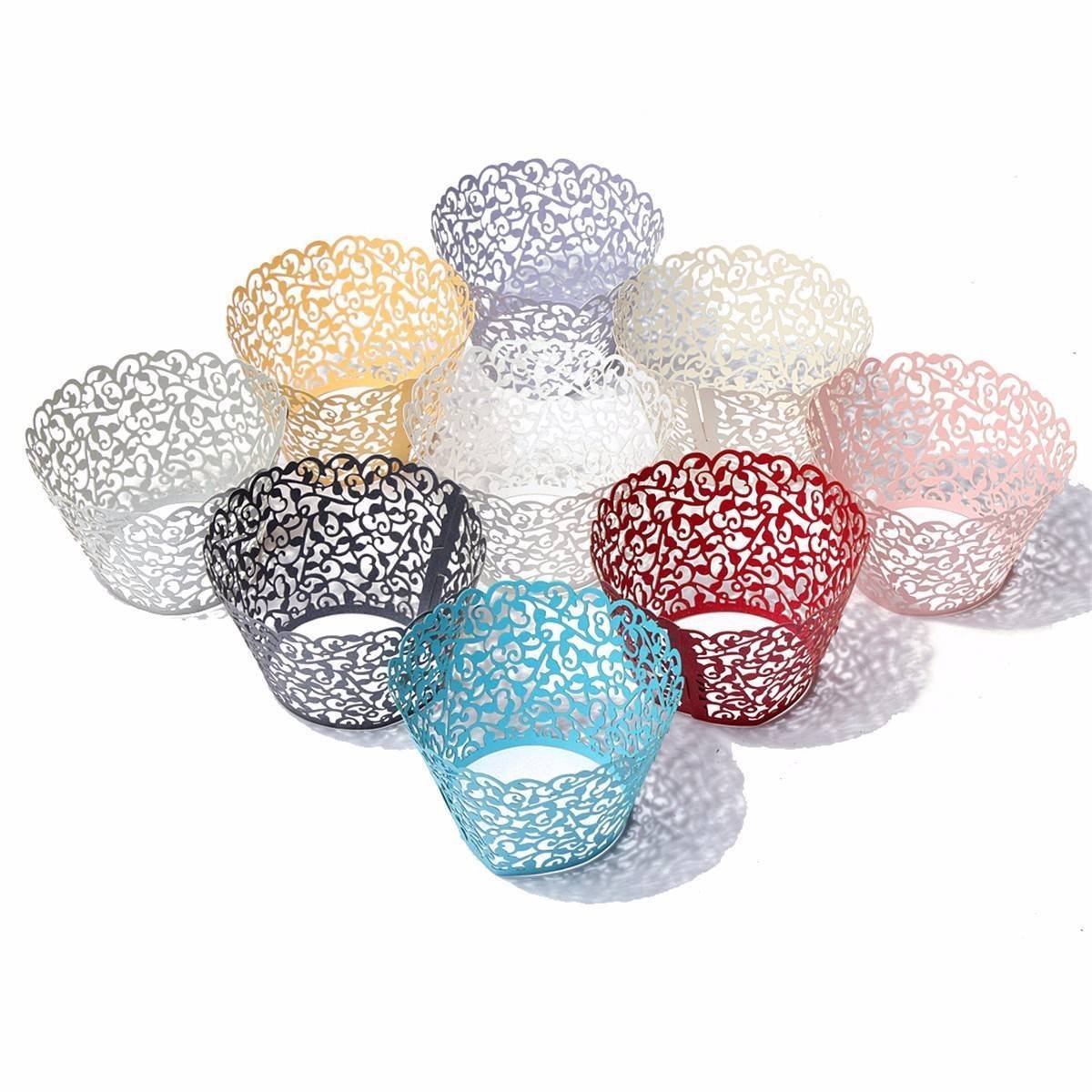 60-Pack Filigree Little Vine Lace Laser Cut Cupcake Wrappers - Premium Baking Cup Liners & Muffin Cases for Wedding, Birthday Party Decorations (Blue) - Perfect for DIY Desserts, Tea Parties & Special Occasions