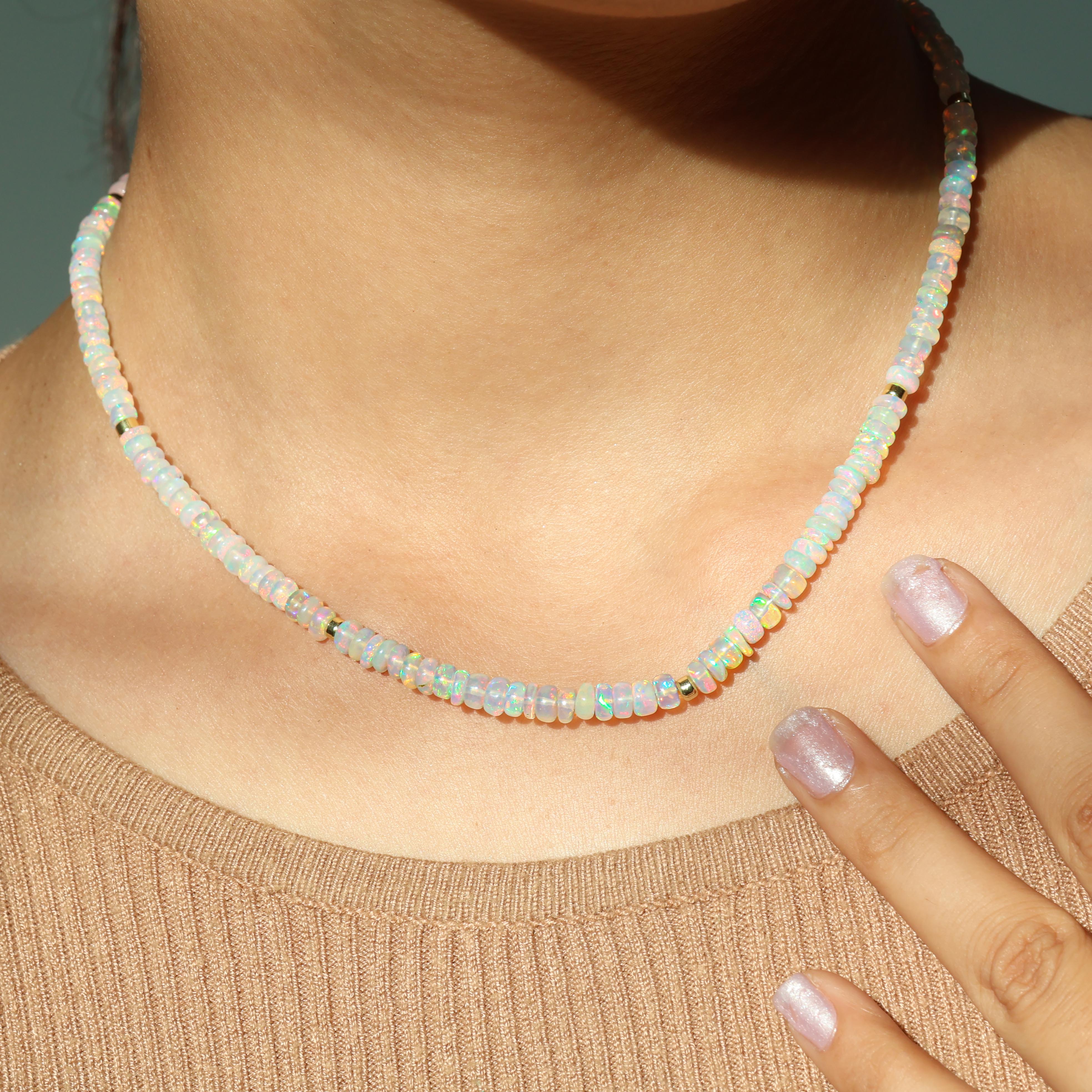 Natural White Opal Beaded Necklace with Separator Beads | Elegant Boho Jewelry for Women | Perfect for Layering, Everyday Wear & Special Occasions