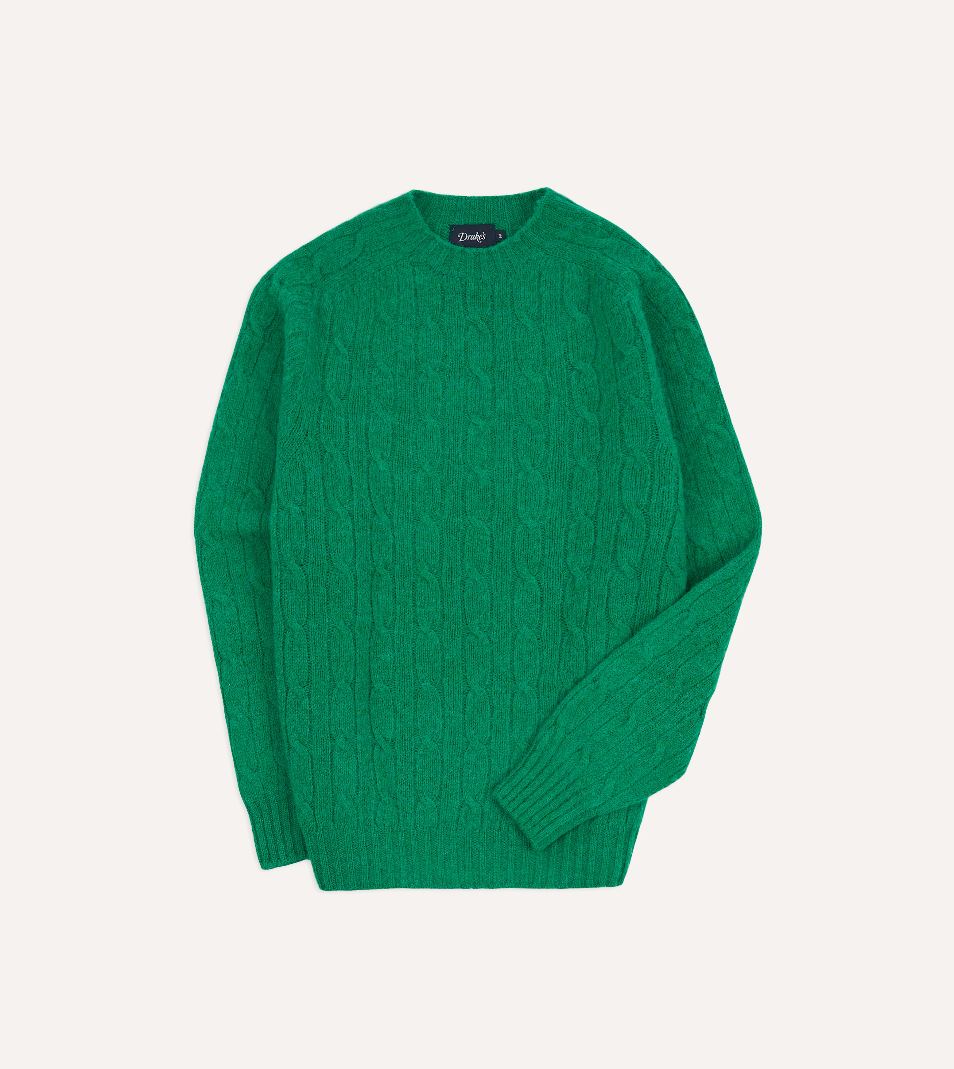 Green Brushed Shetland Cable Knit Crew Neck Sweater | Soft Wool Pullover for Women & Men | Perfect for Winter, Fall & Casual Outfits