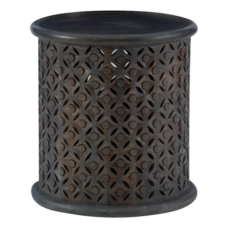 Powell Furniture Linon Lainey Dark Gray Wood Side Accent Table - Perfect for Living Room, Bedroom, or Office Decor