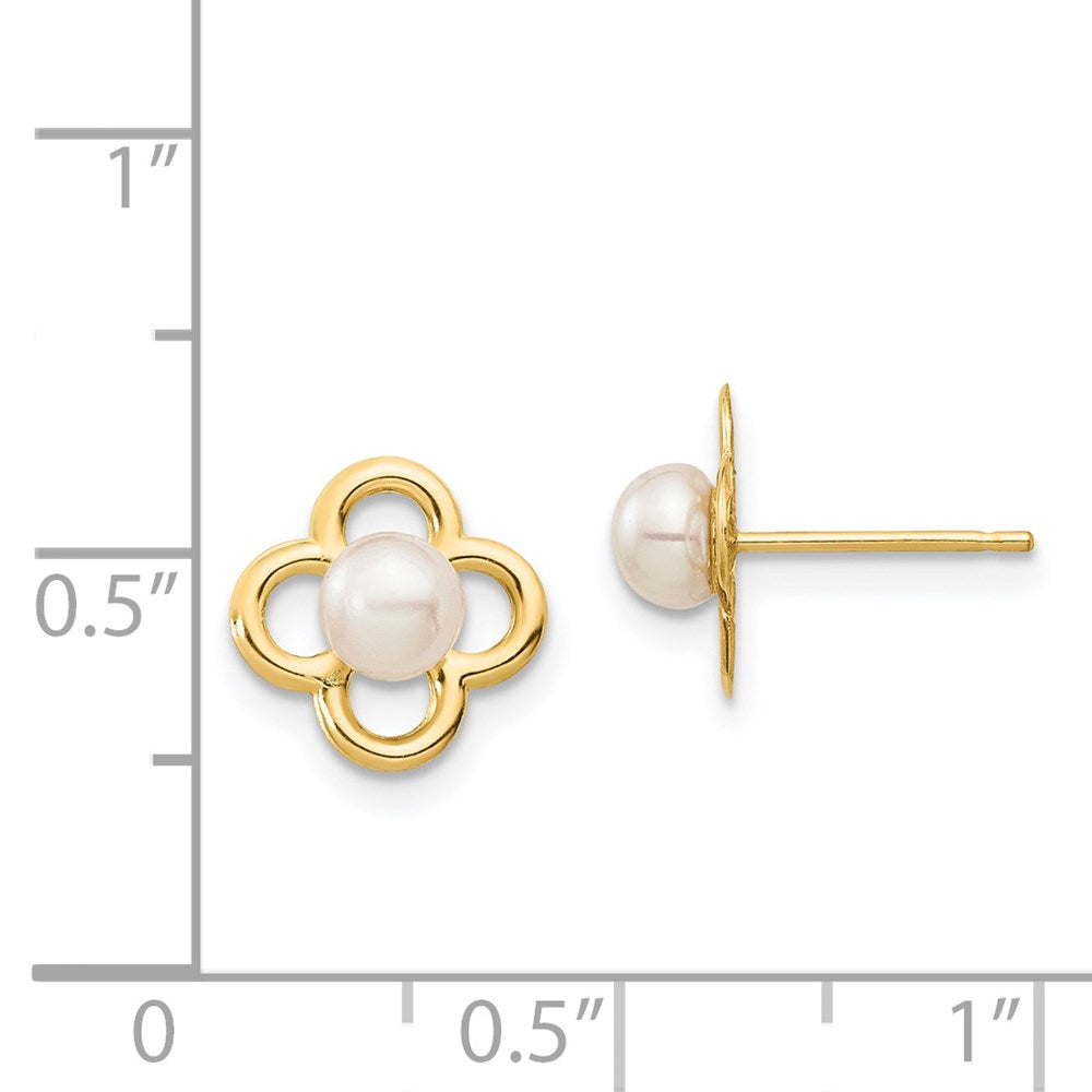 14K Gold Madi K 4.5mm White Button Freshwater Cultured Pearl Stud Earrings - SE2962 - Perfect for Weddings, Parties & Everyday Elegance