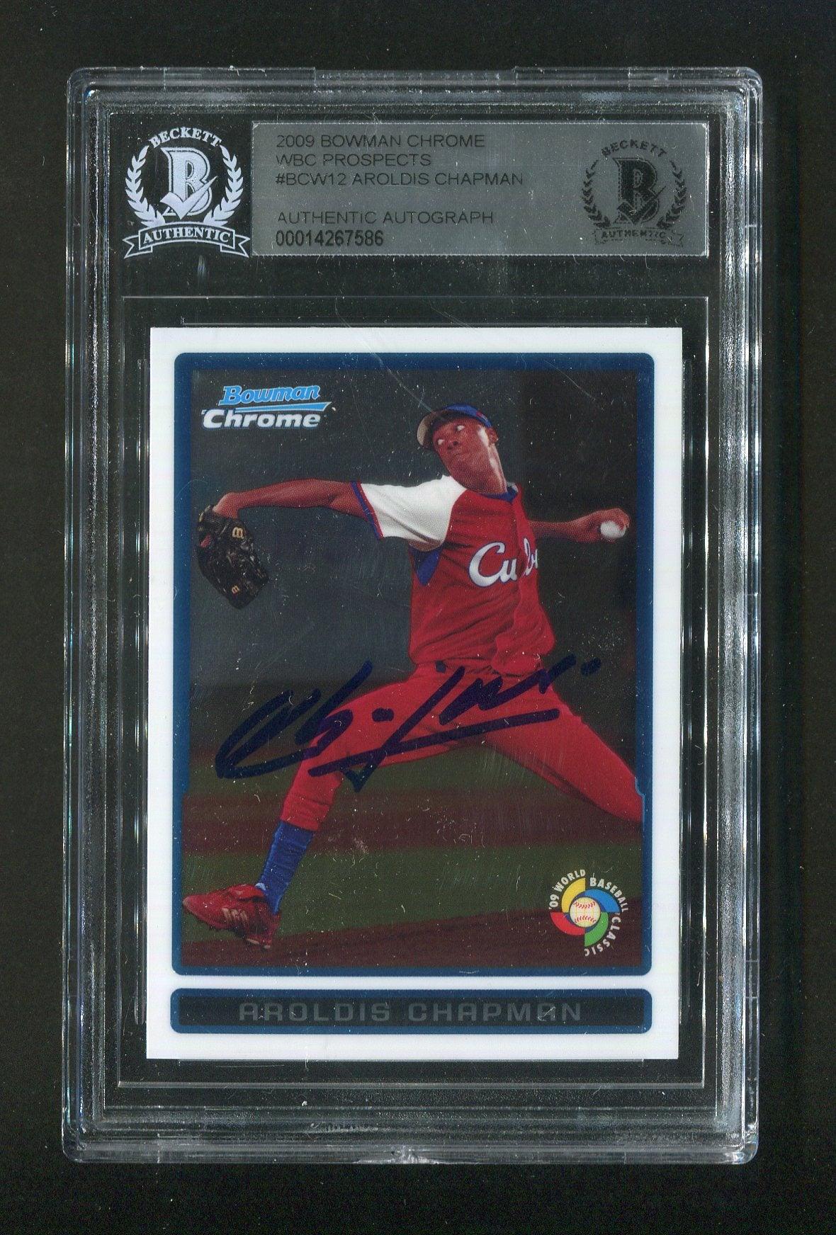 2009 Bowman Chrome WBC Prospects Aroldis Chapman #BCW12 BGS Autograph Signed Rookie Baseball Card - Authentic Collectible for Sports Memorabilia & Baseball Card Collections