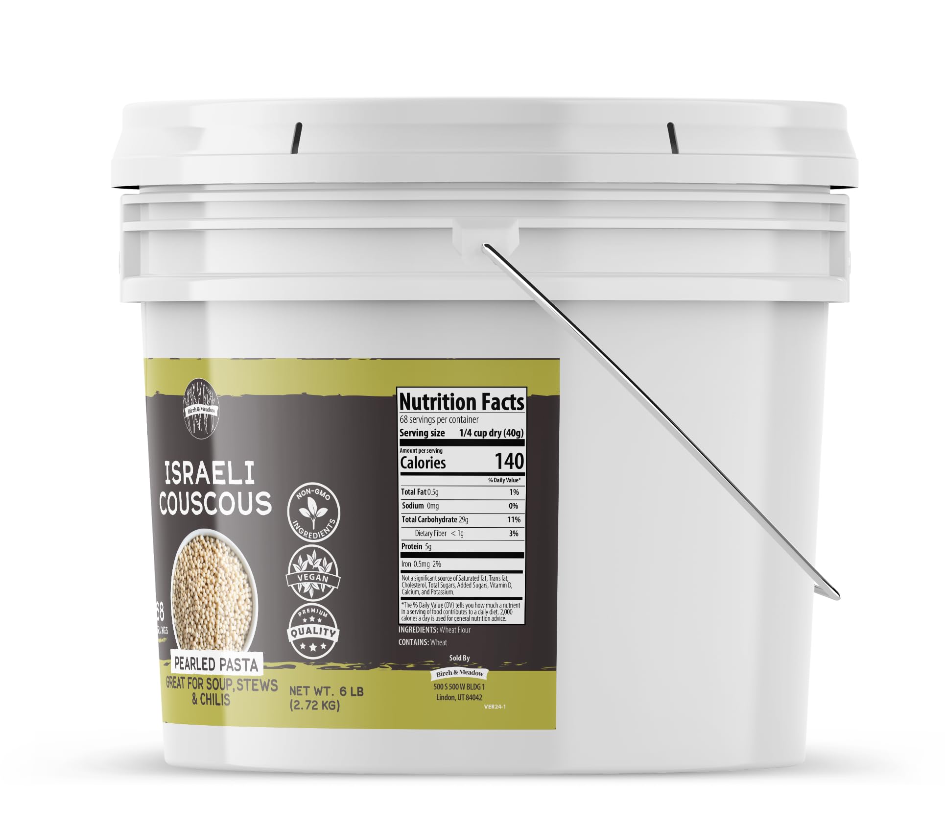 Premium Israeli Couscous 1 Gallon - Non-GMO, Kosher Certified for Salads, Soups & Mediterranean Dishes | Bulk Pantry Staple for Meal Prep & Healthy Cooking