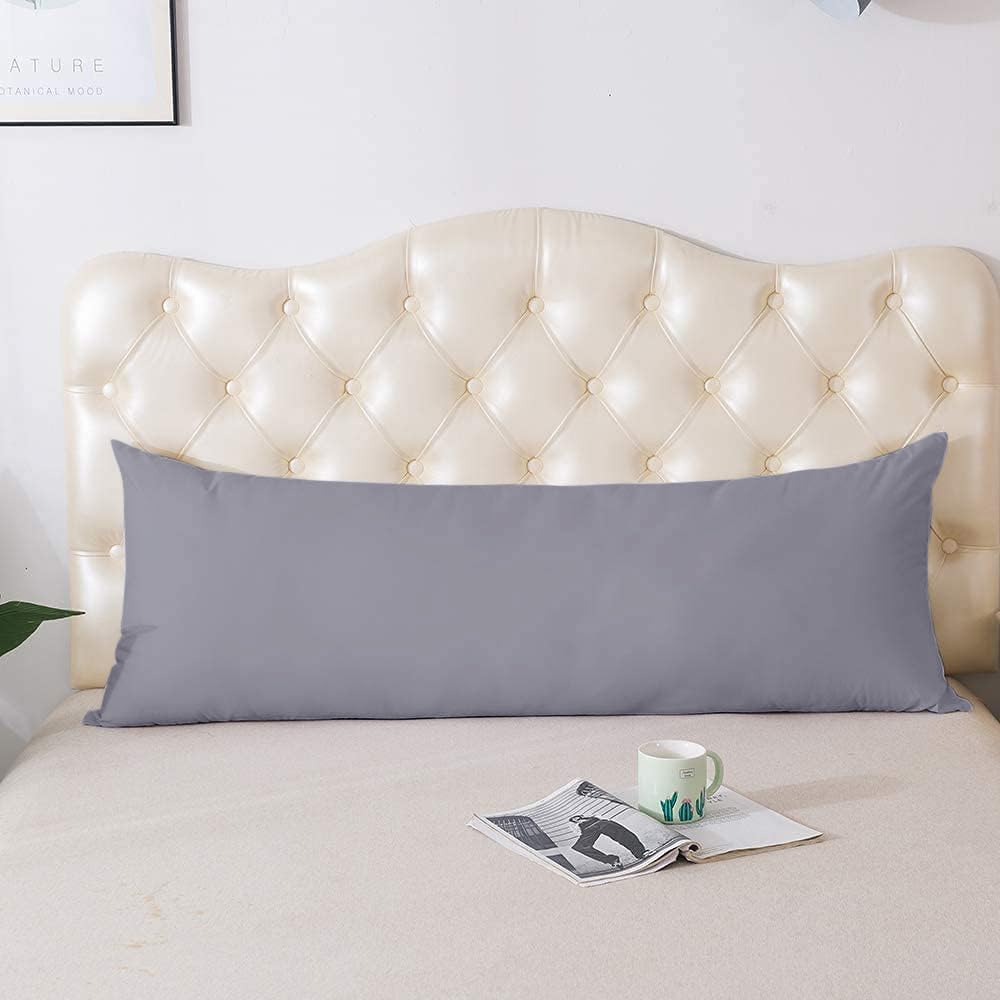 Premium 100% Natural Cotton Body Pillow Cover - 20x54 Inches, 600 Thread Count, Silver, Zipper Closure - Soft & Breathable for Comfortable Sleep, Perfect for Home, Office, or Travel Use
