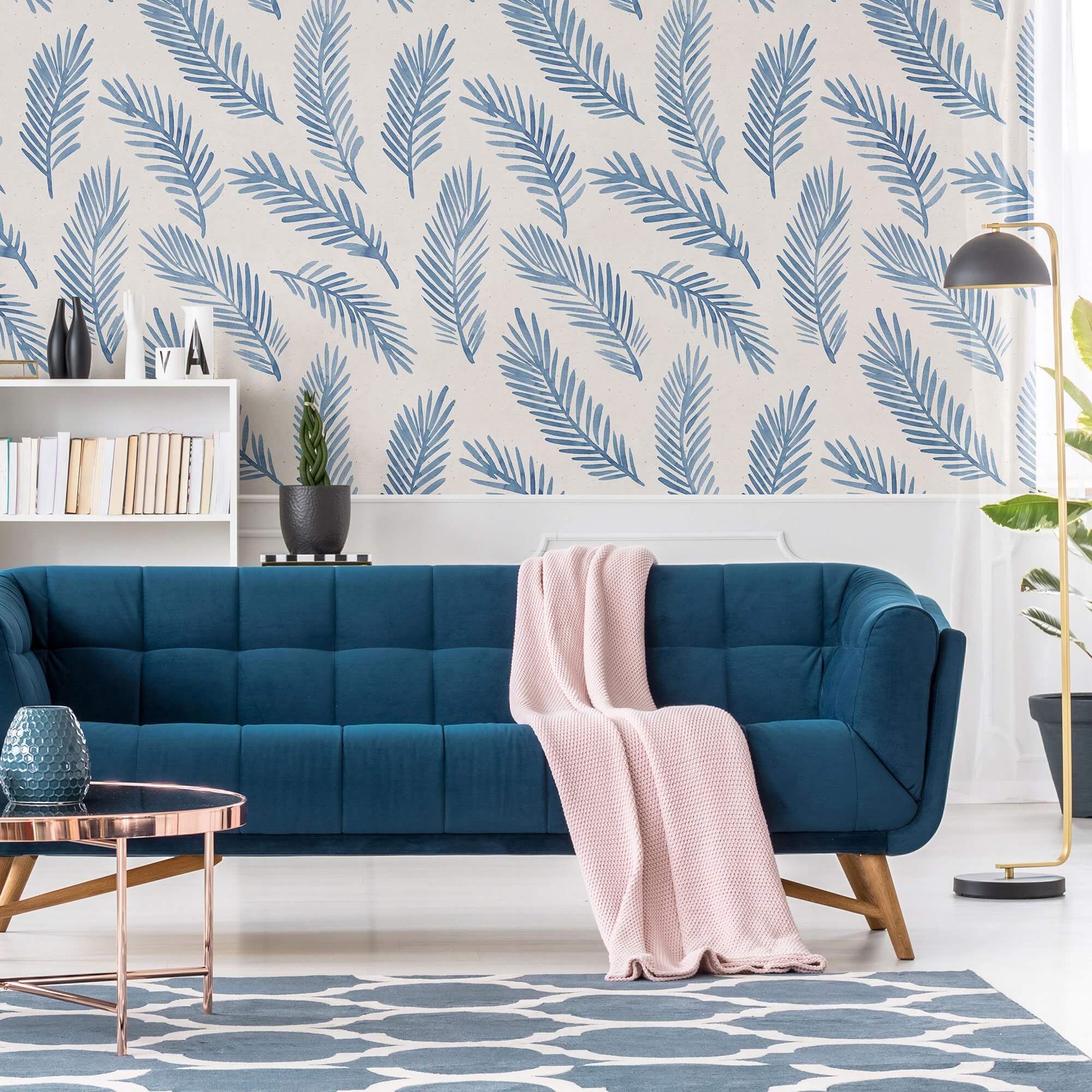 Blue Botanical Floral Peel and Stick Removable Wallpaper - Self-Adhesive Wall Decor for Bedroom, Nursery, Living Room & Office