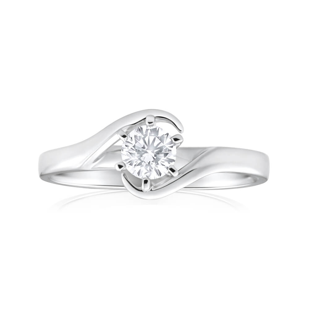 9ct White Gold Solitaire Ring with 3/8 Carat 6-Prong Set Diamond - Elegant Engagement & Wedding Ring for Women, Perfect Proposal Gift & Anniversary Jewelry