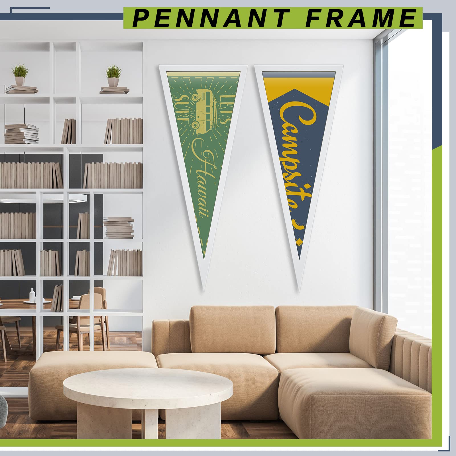 Wesiti 12x30 Inches Wooden Pennant Display Frame with Hook - White Acrylic Flag Holder for Sports Teams, Schools & Events (Double-Sided Protective Film) - Perfect for Wall Decor, Memorabilia Display & Fan Cave Decorations