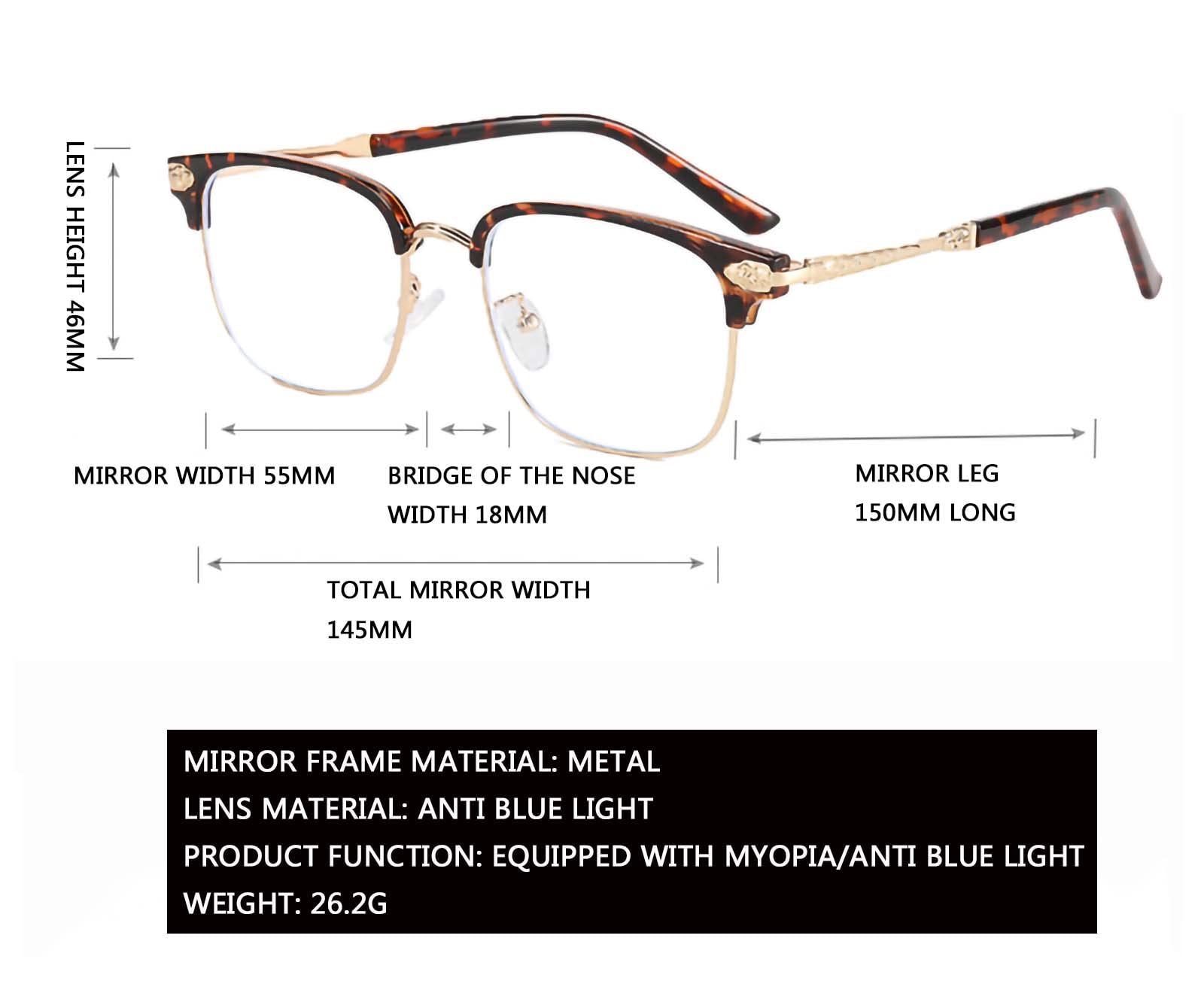 Retro Half Frame Nearsighted Glasses for Men & Women - Vintage Metal Distance Eyewear for Reading, Driving & Daily Use