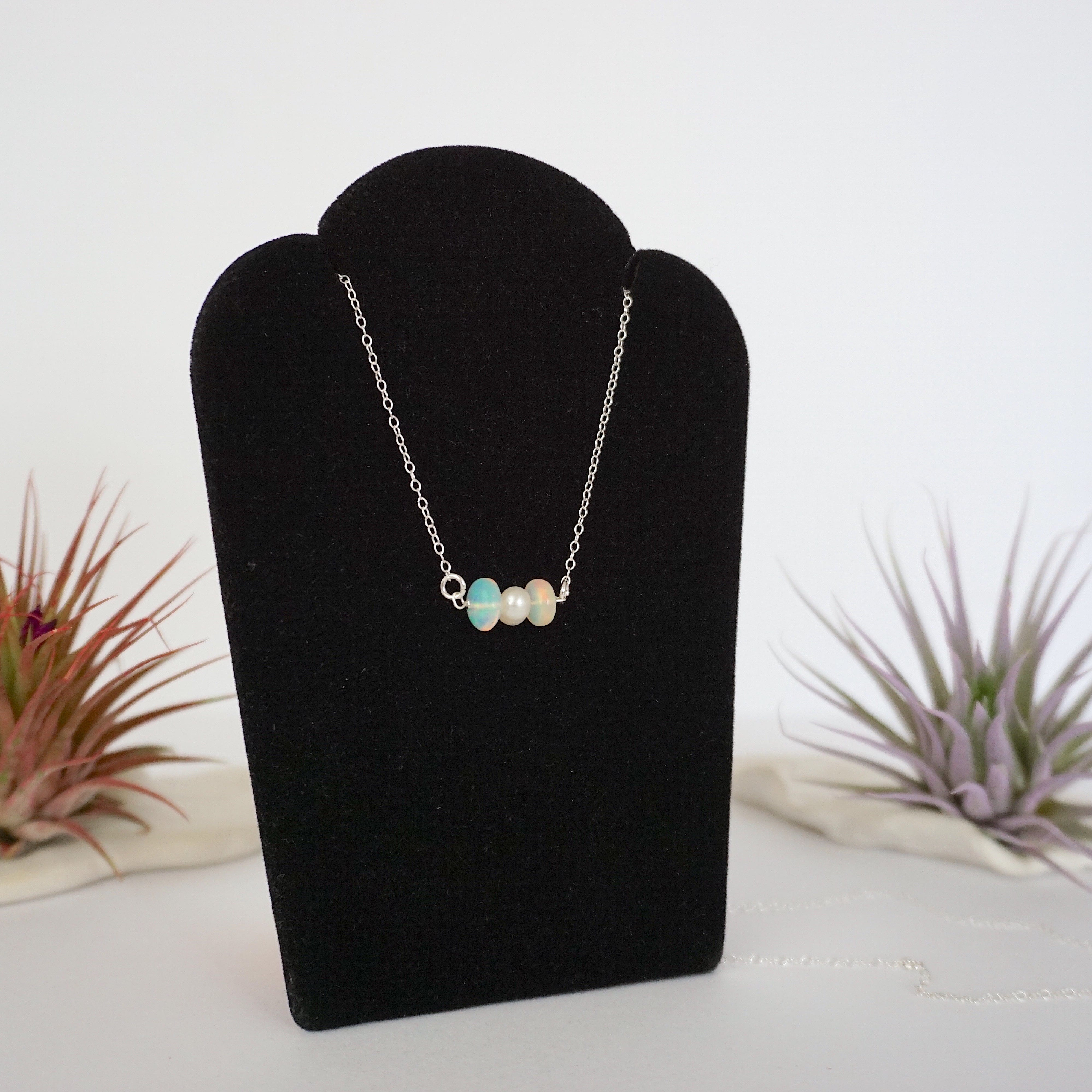Opal & Pearl Charm Necklace – Elegant Dainty Jewelry for Women | Perfect for Weddings, Anniversaries & Special Occasions