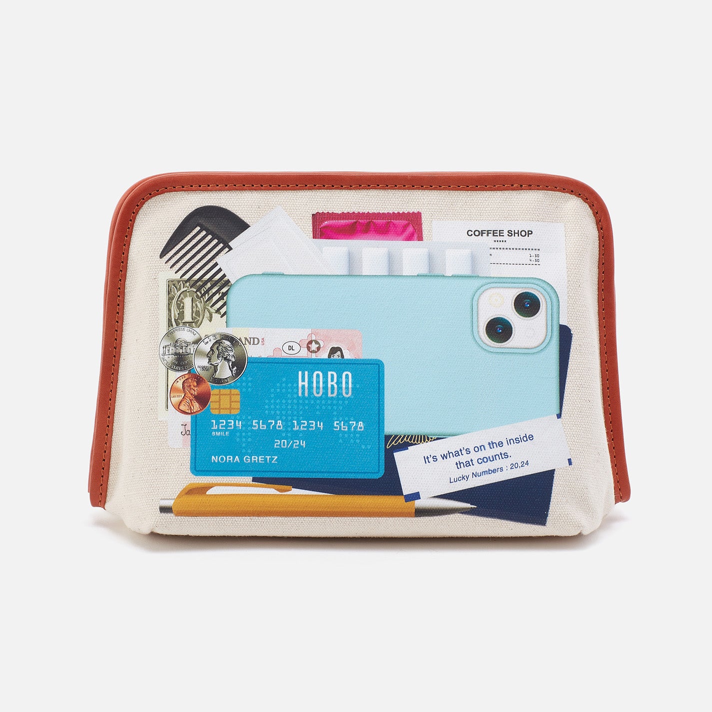 Large Canvas Cosmetic Pouch with Trompe L'oeil Design - Perfect for Travel, Makeup Storage & Organizing Beauty Essentials