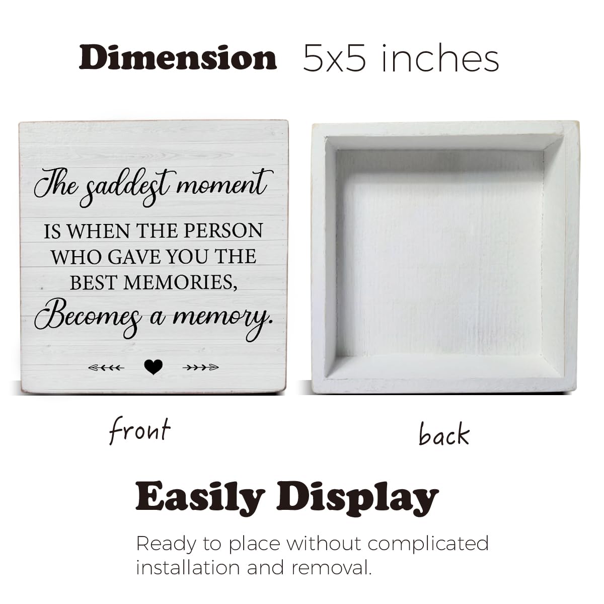 Sympathy Bereavement Sign - Handcrafted Wooden Memorial Plaque for Loss of Loved One - 5x5 Inch Desk Decor, Shelf Display & Home Memorial Gift for Grieving Moments