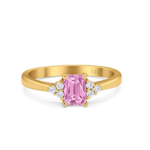14K Yellow Gold Simulated Pink CZ