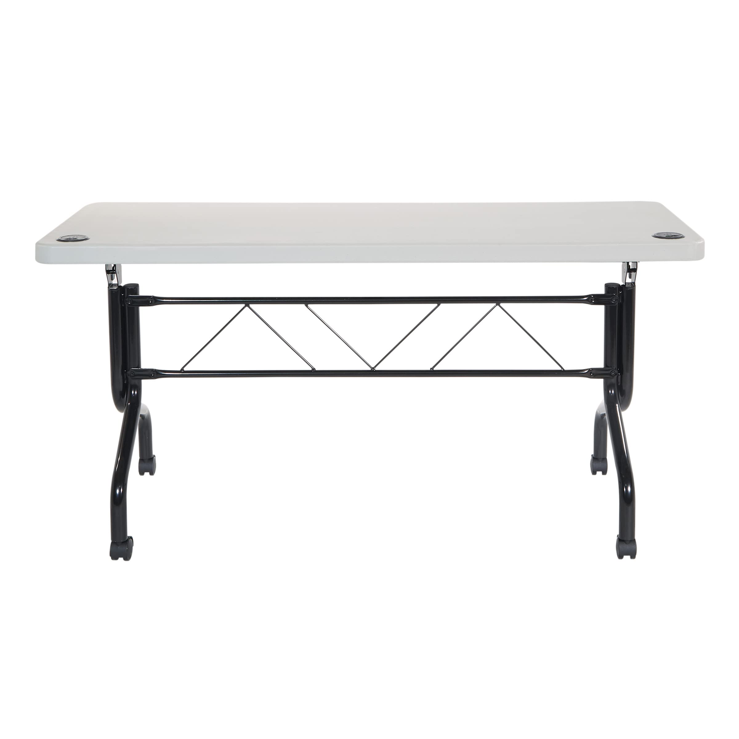 Office Star 5-Foot Resin Multipurpose Flip Training Table with Locking Casters - Light Gray Folding Table for Home Office, Classroom, Conference Room & Event Space