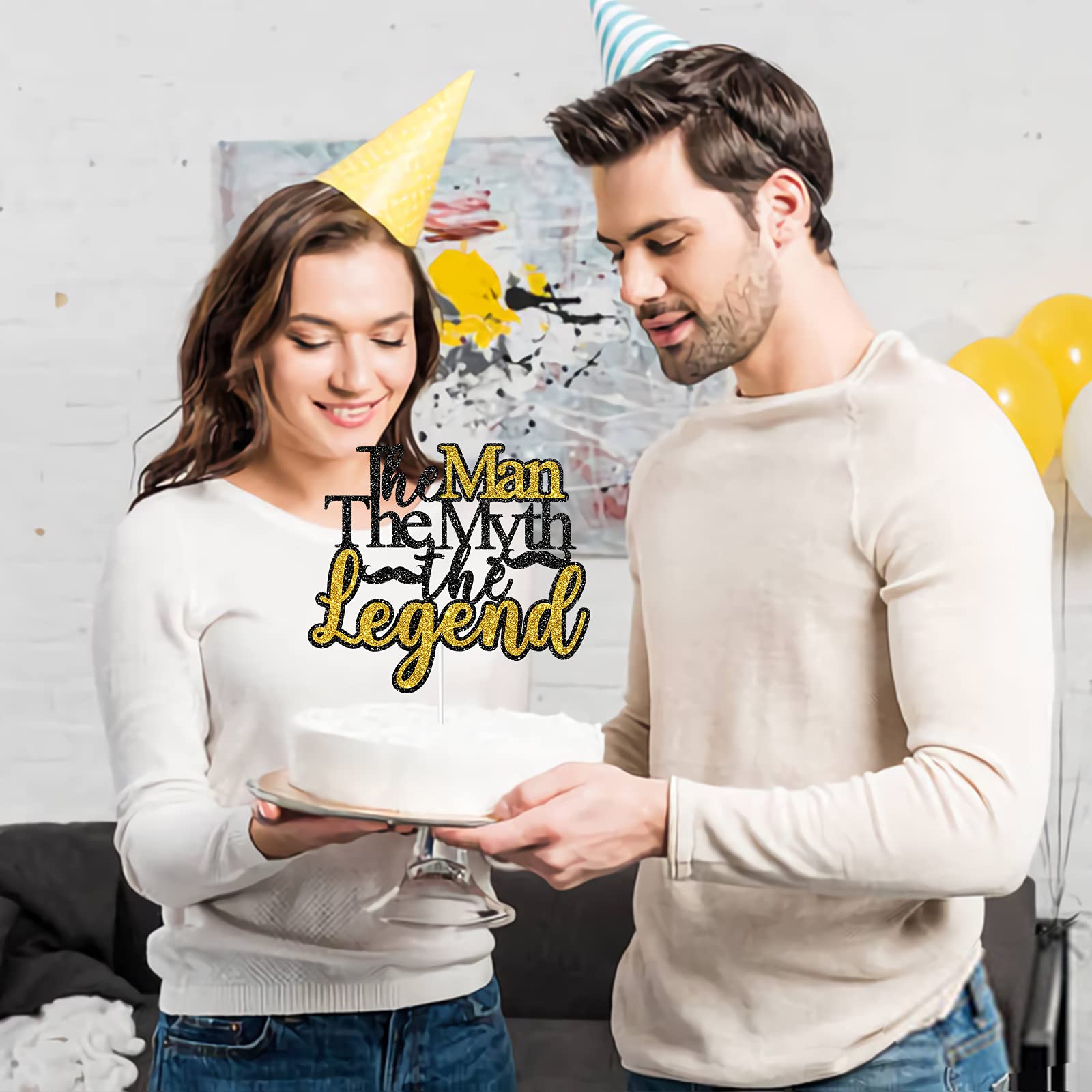 The Man The Myth The Legend Cake Topper - Black Glitter Birthday Cake Decorations for Men, Dad, Husband | Perfect for Birthday Parties, Retirement Celebrations & Special Occasions