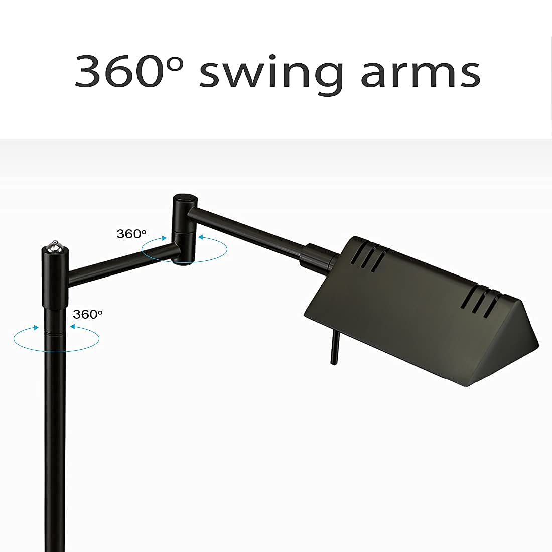 O'Bright LED Pharmacy Floor & Table Lamp Bundle - 12W Adjustable Task Light with Full Range Dimming & 360° Swing Arms - Perfect for Reading, Craft Work, Sewing & Home Office Use - Black