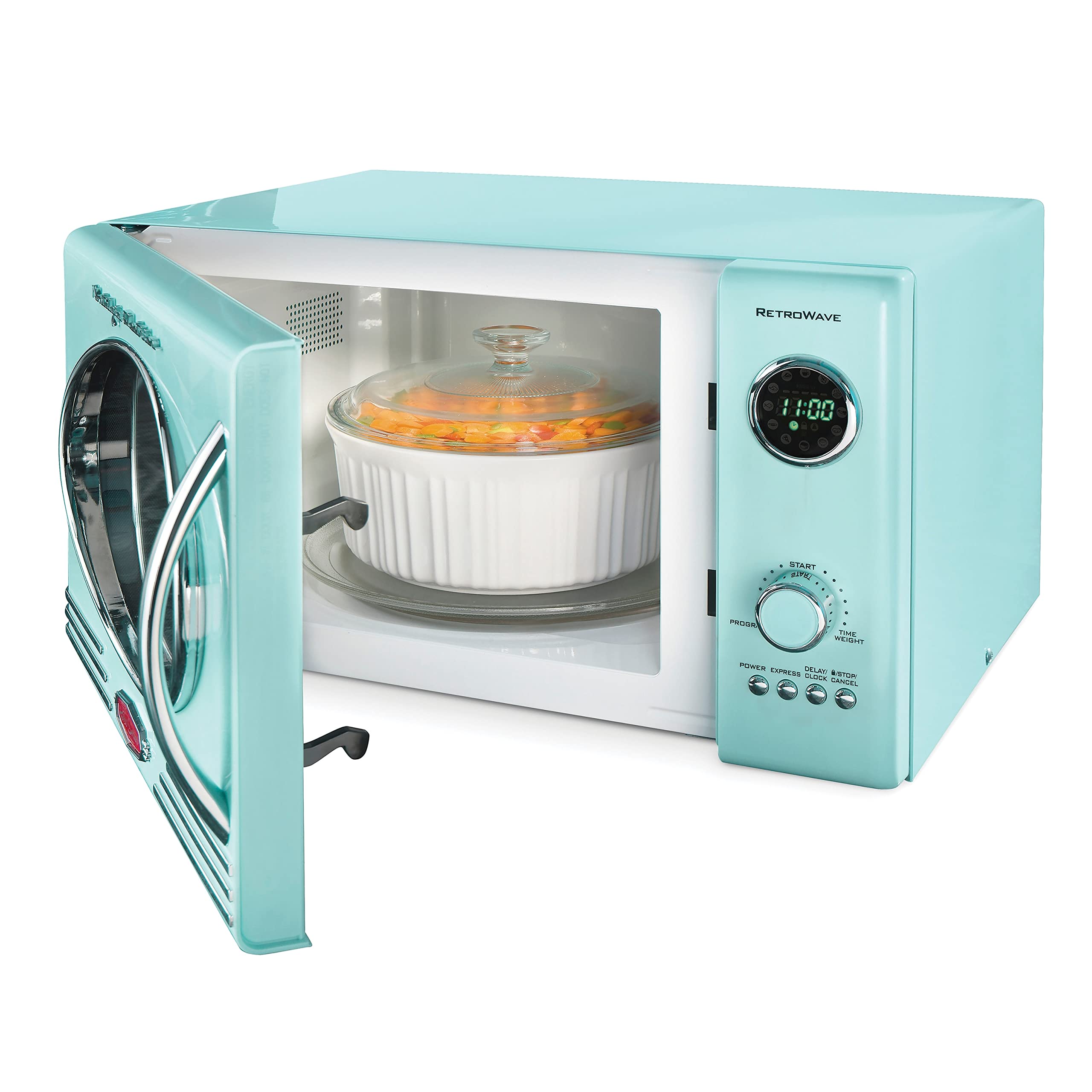 Retro Microwave Oven 0.9 Cu. Ft - Vintage Style Small Microwave with Auto Shut Off, Aqua Blue - Perfect for Dorms, Apartments & Small Kitchens