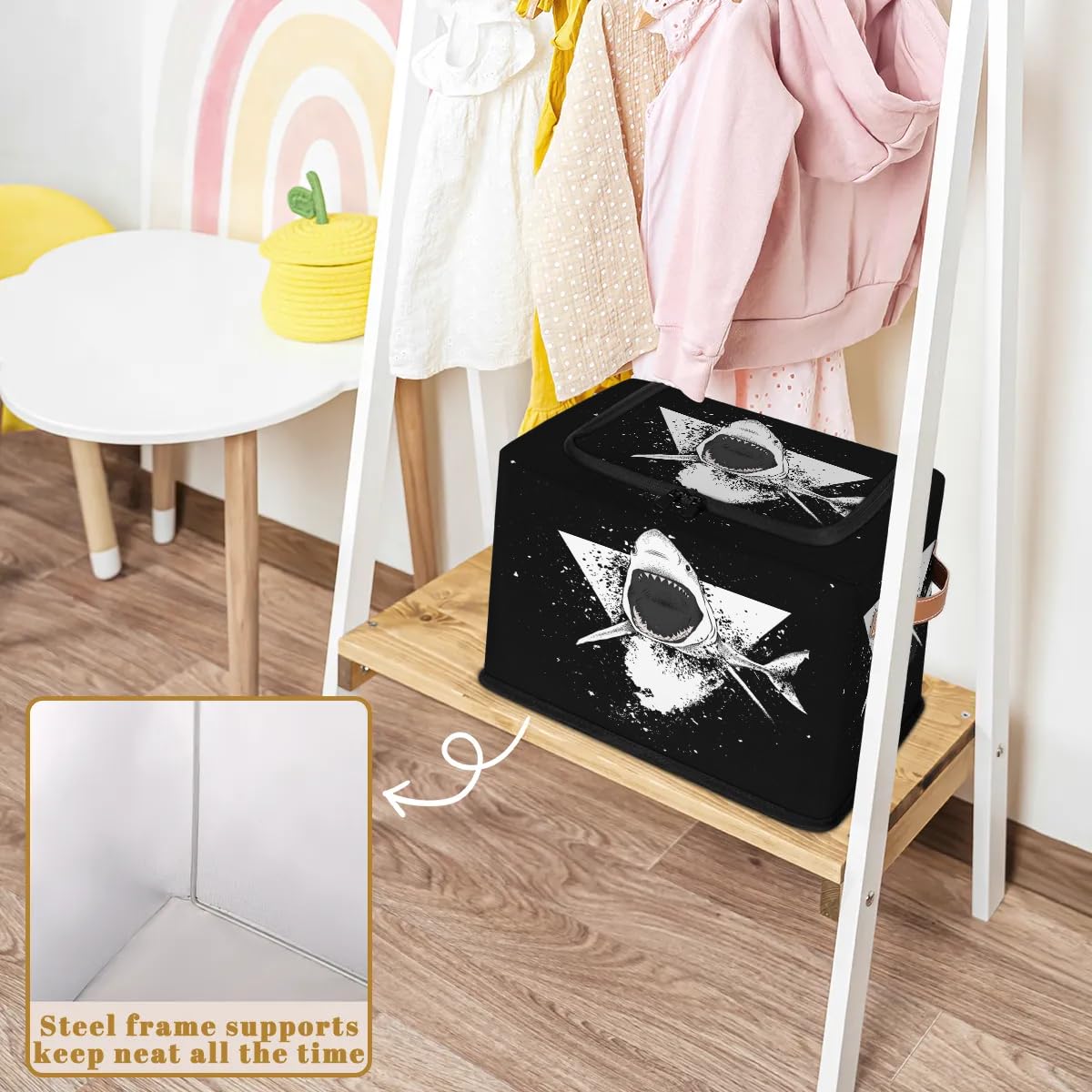 Shark Triangle Storage Bins with Zipper Lid - Foldable Fabric Storage Baskets for Clothes, Blankets, Toys - Collapsible Closet Organizer with Handles (2 Pack) - Perfect for Kids Room, Nursery, and Home Organization