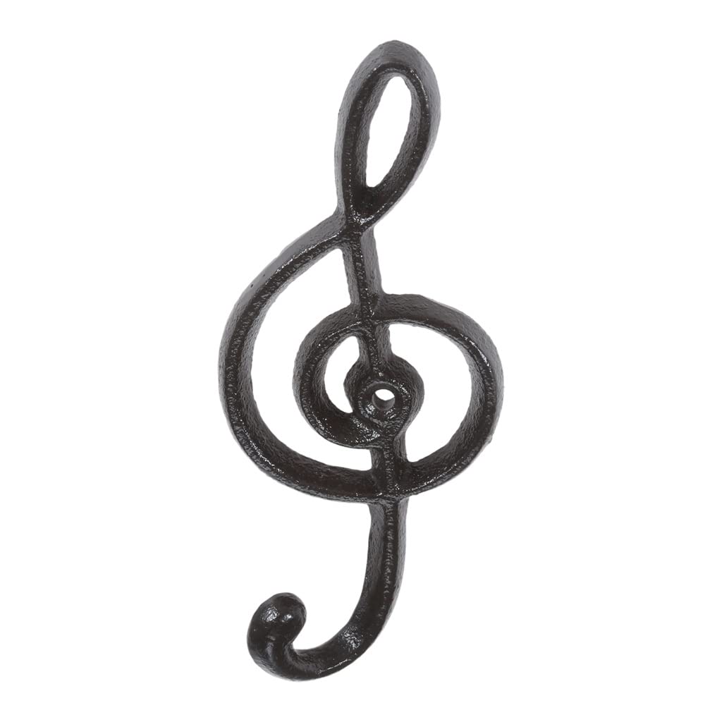 Vintage Cast Iron Wall Hook with Floral Music Pattern - Black Decorative Coat & Hat Hanger for Home, Bedroom, Entryway - Perfect for Hanging Coats, Hats, Bags & Flower Baskets (As Shown Size)