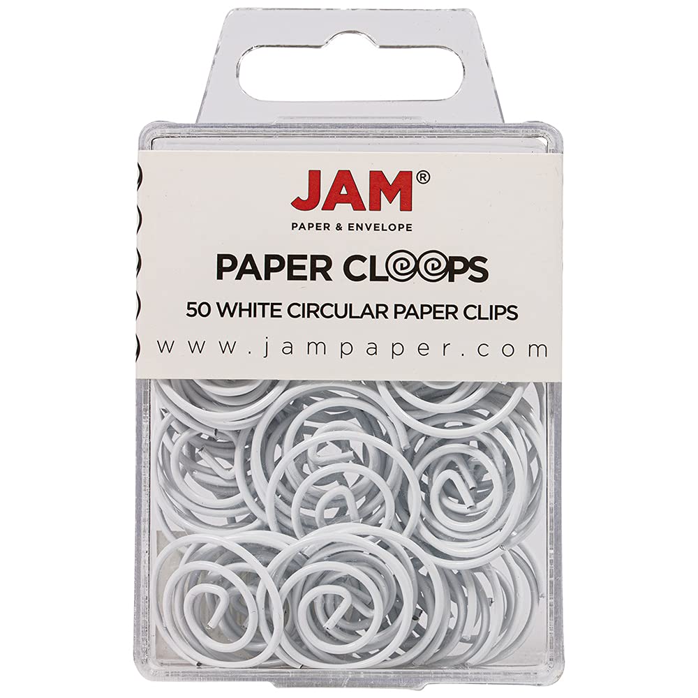 JAM PAPER Circular Paper Clips - Round Binder Clips for Office & School - White (50 Pack) - Perfect for Organizing Documents, Photos & Craft Projects