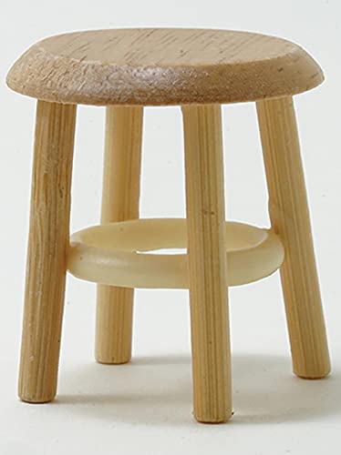 Miniature Oak Stool for Dollhouse - Handcrafted Wooden Furniture for DIY Mini Scenes