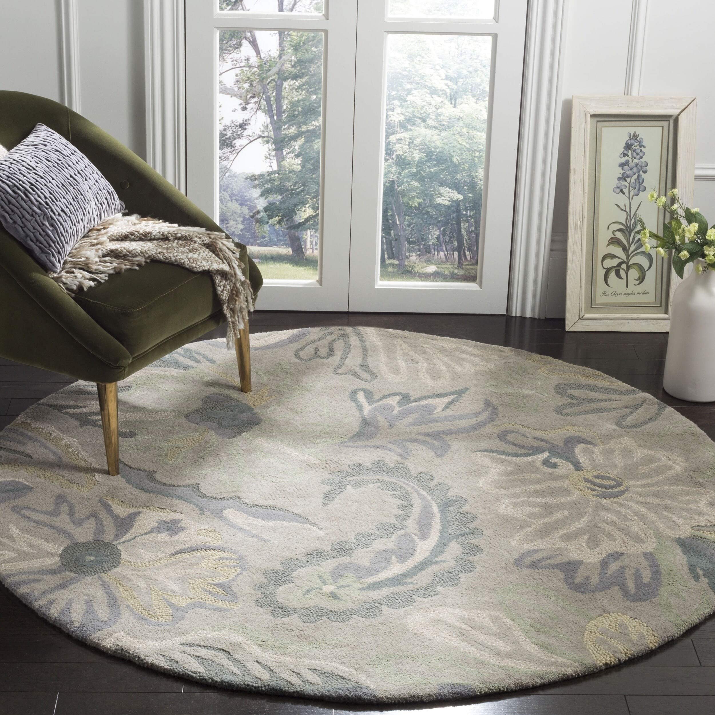 SAFAVIEH Jardin Collection 6'x6' Square Grey/Dark Grey Handmade Floral Premium Wool Area Rug - Perfect for Living Room, Bedroom & Home Decor (JAR463A)
