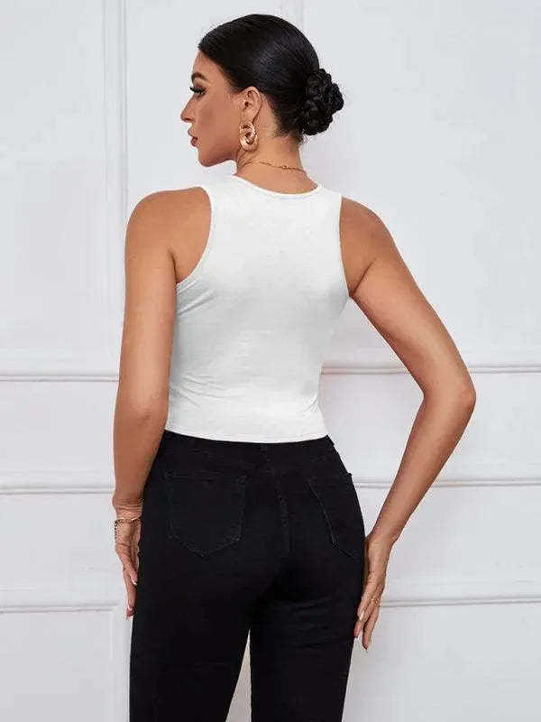 Y Neckline Knit Tank Top for Women - Summer Casual Sleeveless Blouse - Perfect for Beach, Vacation & Everyday Wear