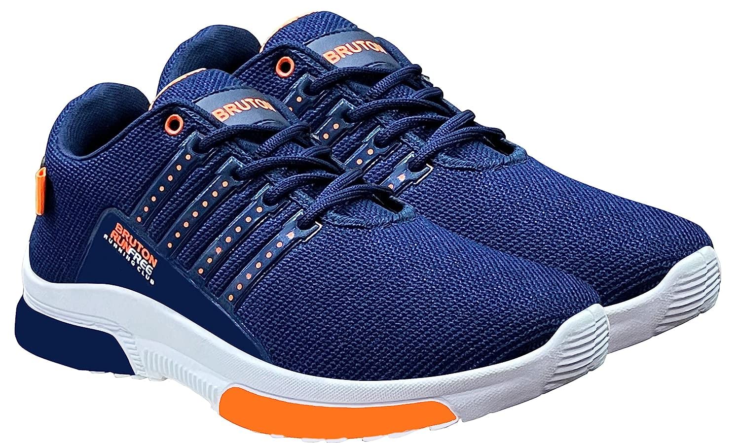 BRUTON Men's Casual & Running Shoes - Lightweight Sports Sneakers in Blue & Orange for Walking, Jogging, and Gym Workouts