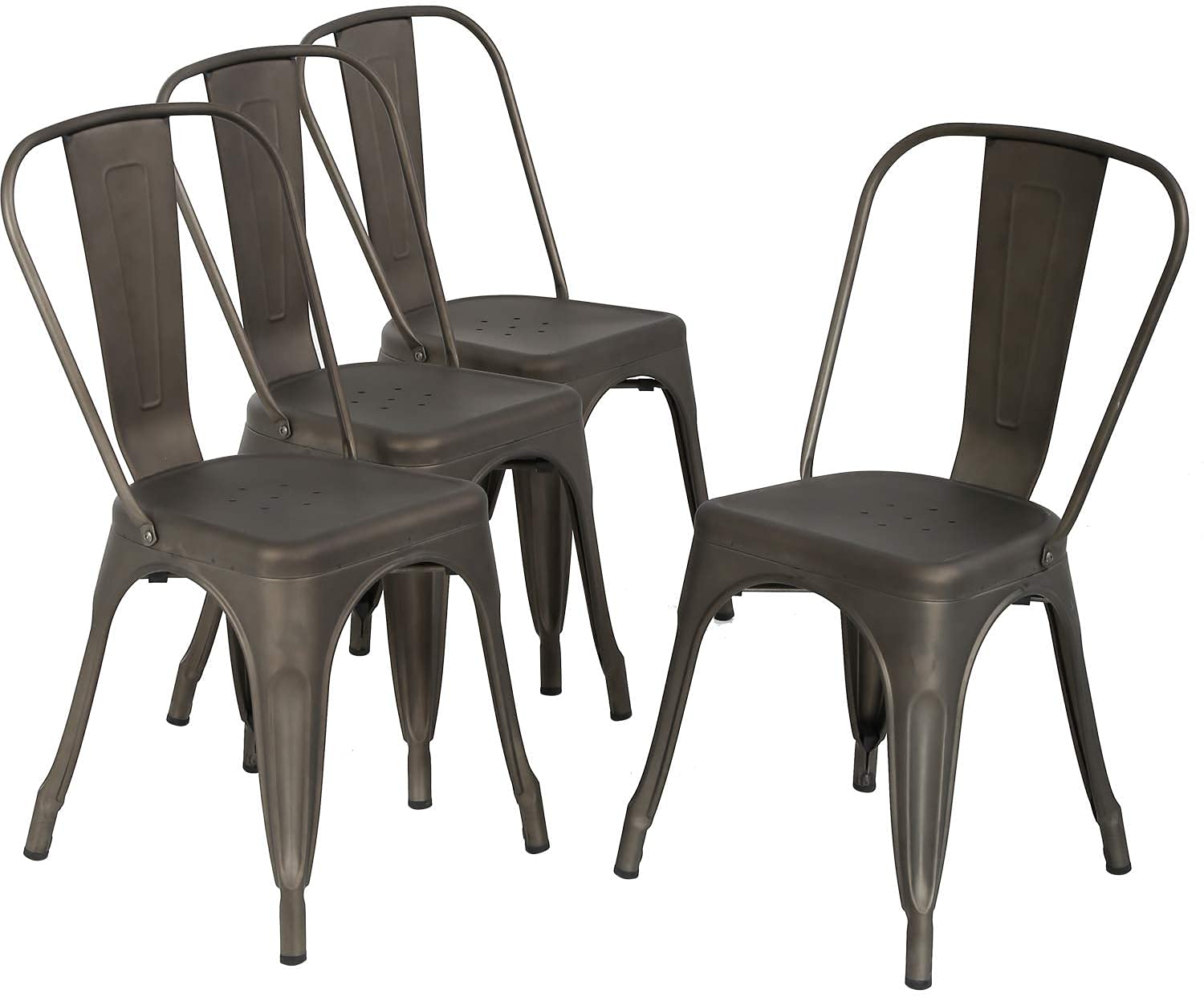 Tolix Style Metal Dining Chairs Set of 4 - 18 Inch Seat Height Indoor/Outdoor Stackable Patio & Restaurant Chairs with 330LBS Weight Capacity in Bronze Brown - Perfect for Bistros, Cafes, and Home Dining Areas