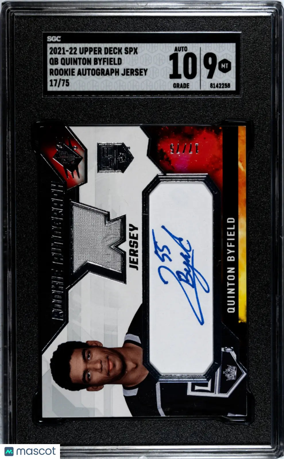 2021-22 Upper Deck SPX Hockey Quinton Byfield Rookie Auto Jersey Card #/75 SGC 9 Graded - Collectible Sports Memorabilia for Hockey Fans and Card Collectors - Perfect for Display, Investment, and Trading