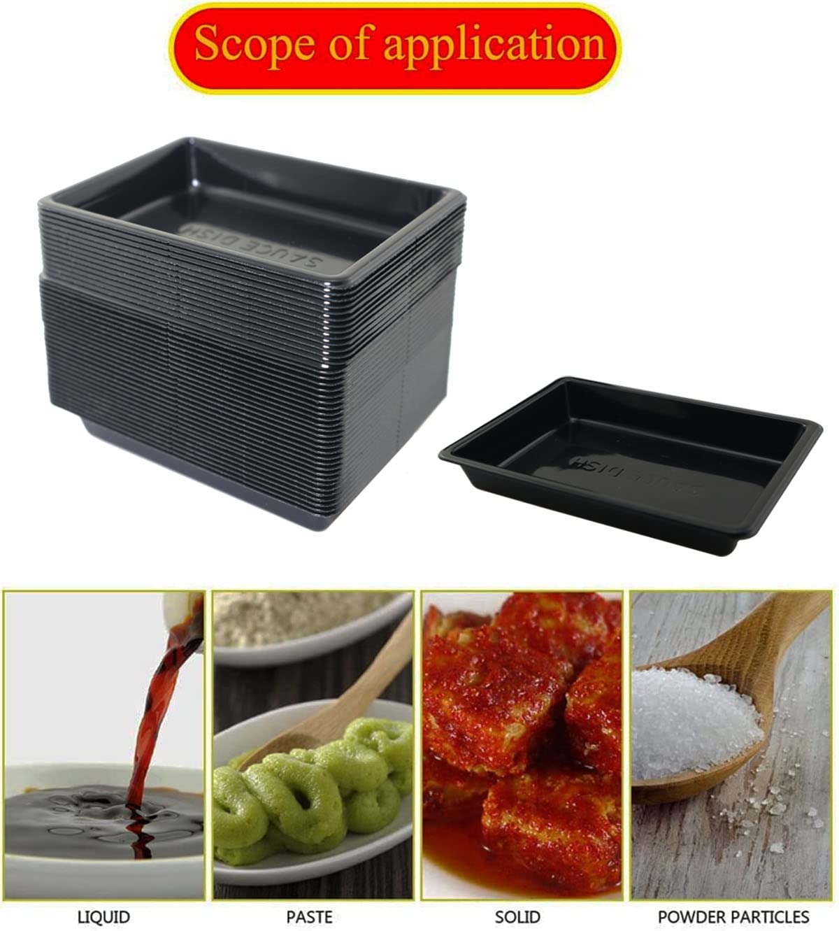 40-Piece Black Rectangular Plastic Disposable Sauce Dishes - Small Dipping Bowls for Soy Sauce, Condiments & Soup - Perfect for Home, Restaurants & Party Catering Supplies (Great for Sushi, Dumplings & BBQ Dipping)