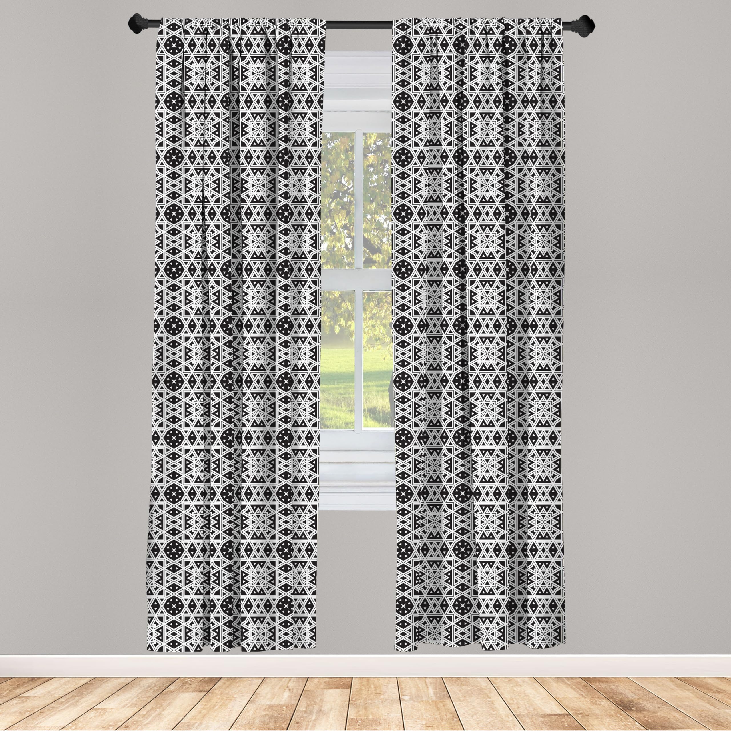 Ambesonne Black and White Geometric Curtains - 2 Panel Set, 28