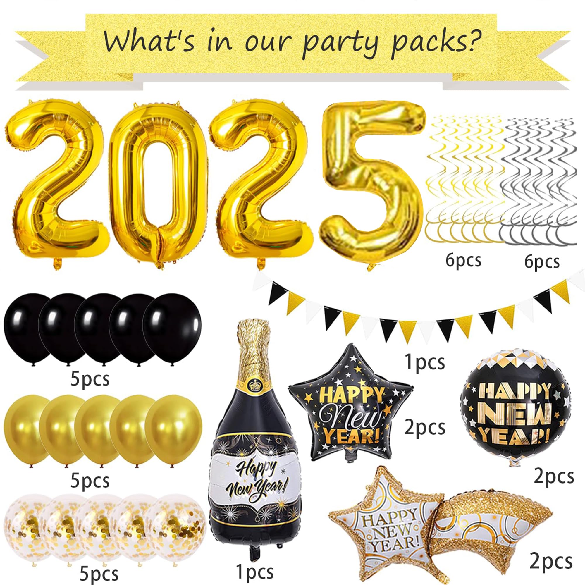 2025 New Year's Eve Party Decorations Kit - Happy New Year Balloons, Banners & Supplies for Adults & Kids | NYE Celebration, Countdown Party, Home & Office Decor